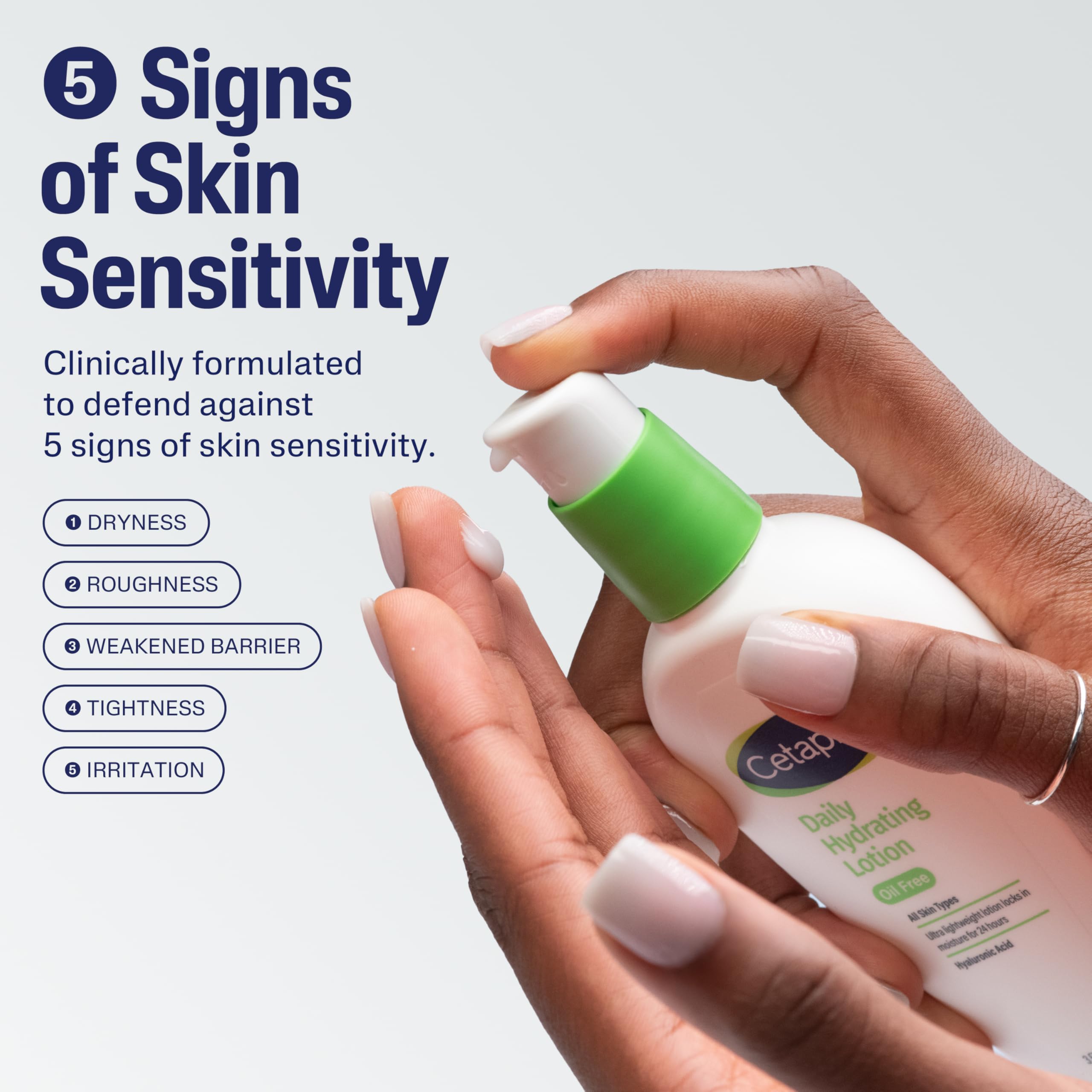 Cetaphil Daily Hydrating Lotion ingredients hyaluronic acid illustration highlights hydration.
