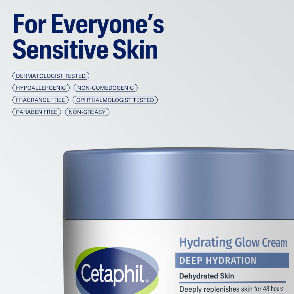 Cetaphil Deep Hydration Healthy Glow fragrance-free formula suitable for sensitive skin.