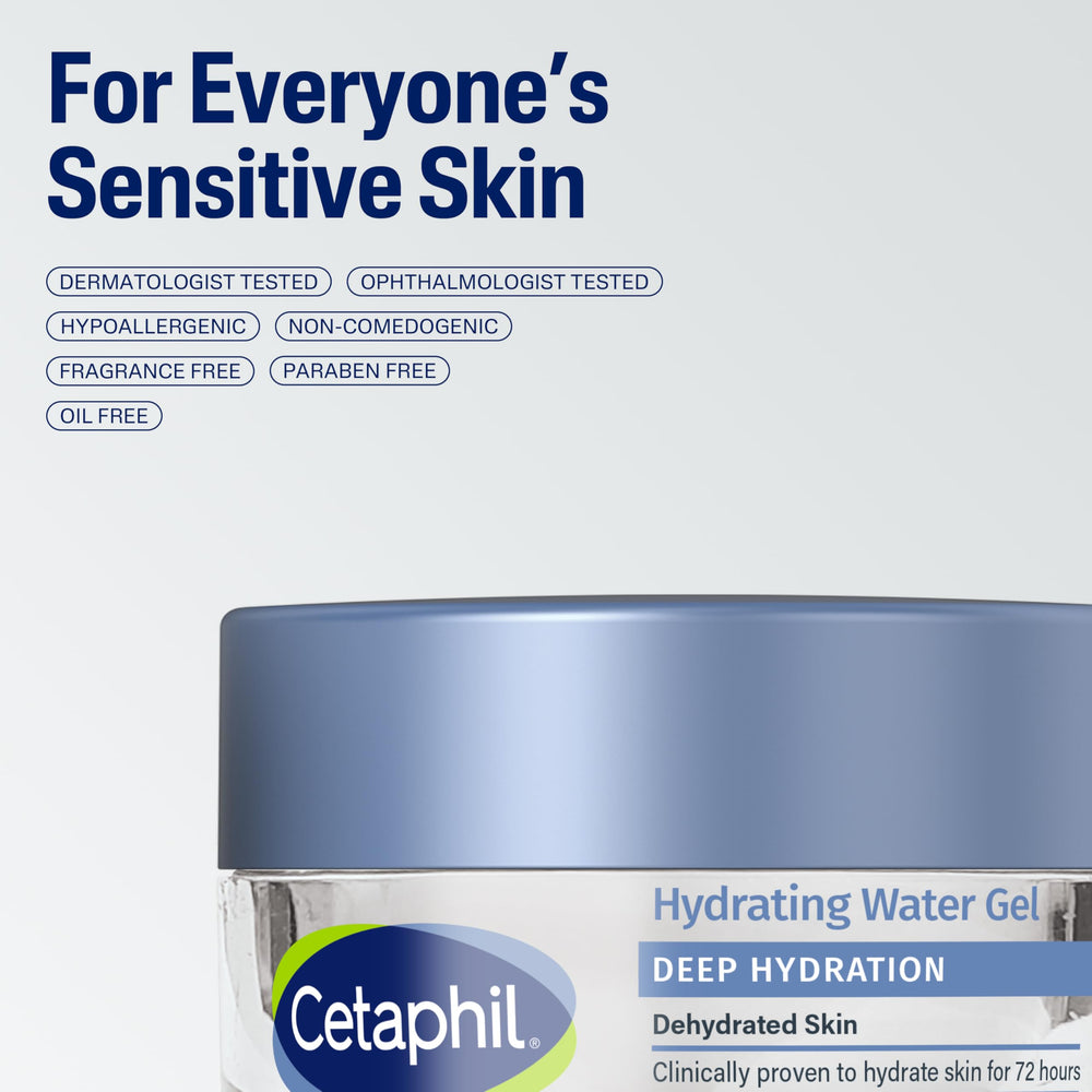 Minimalist skin-care setup featuring Cetaphil Deep Hydration Water Gel.
