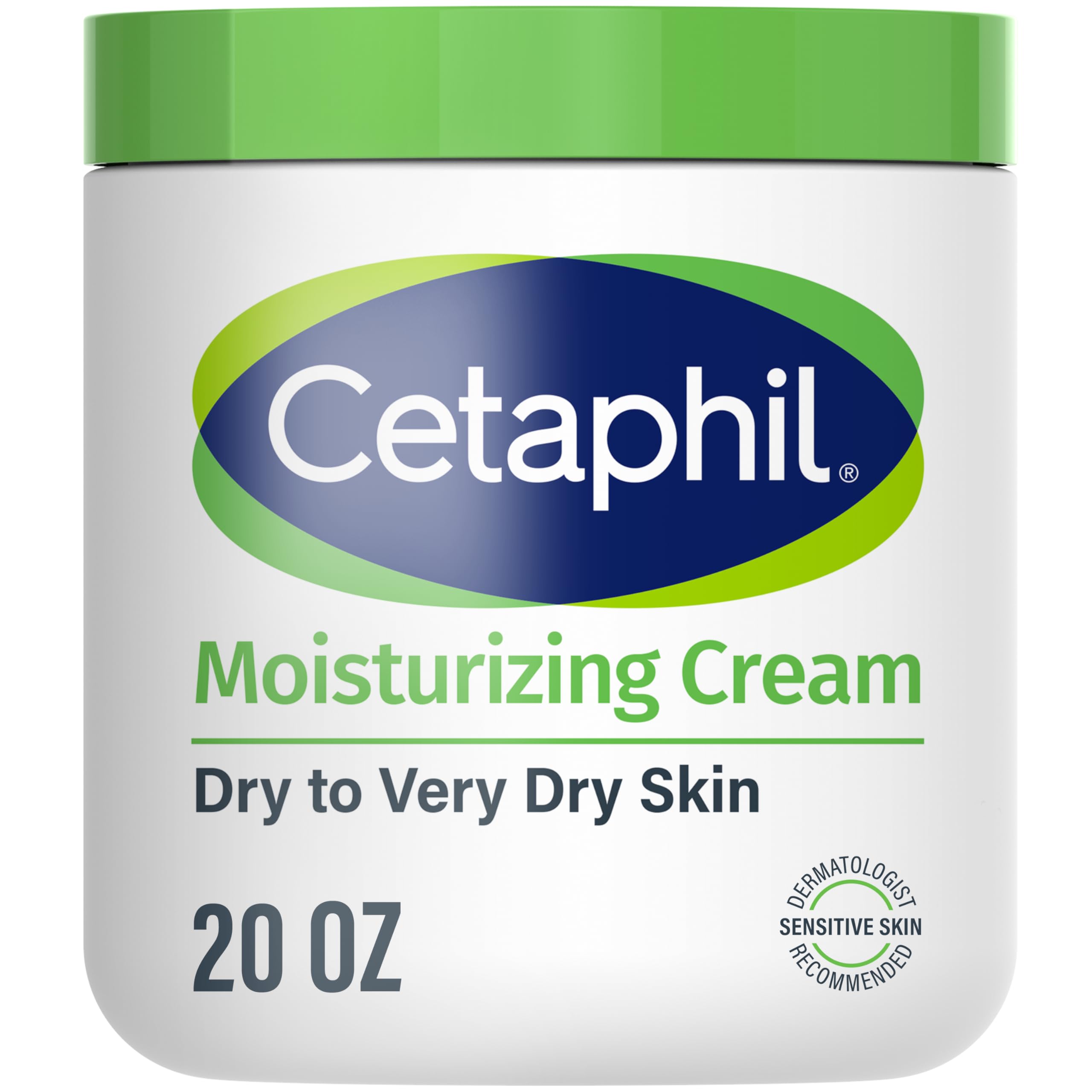 Cetaphil Moisturizing Cream 20oz jar for fragrance-free hydration of sensitive skin.