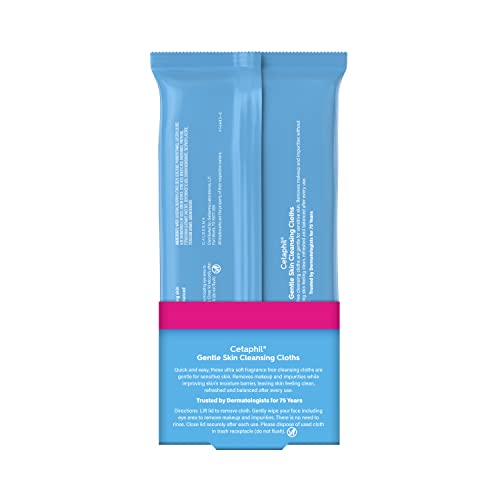 Cetaphil face wipes twin-pack with flip-top closure – convenient access on the go.
