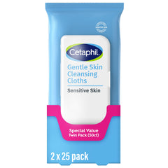 Cetaphil face wipes twin-pack front view – fragrance-free cleansing for sensitive skin.