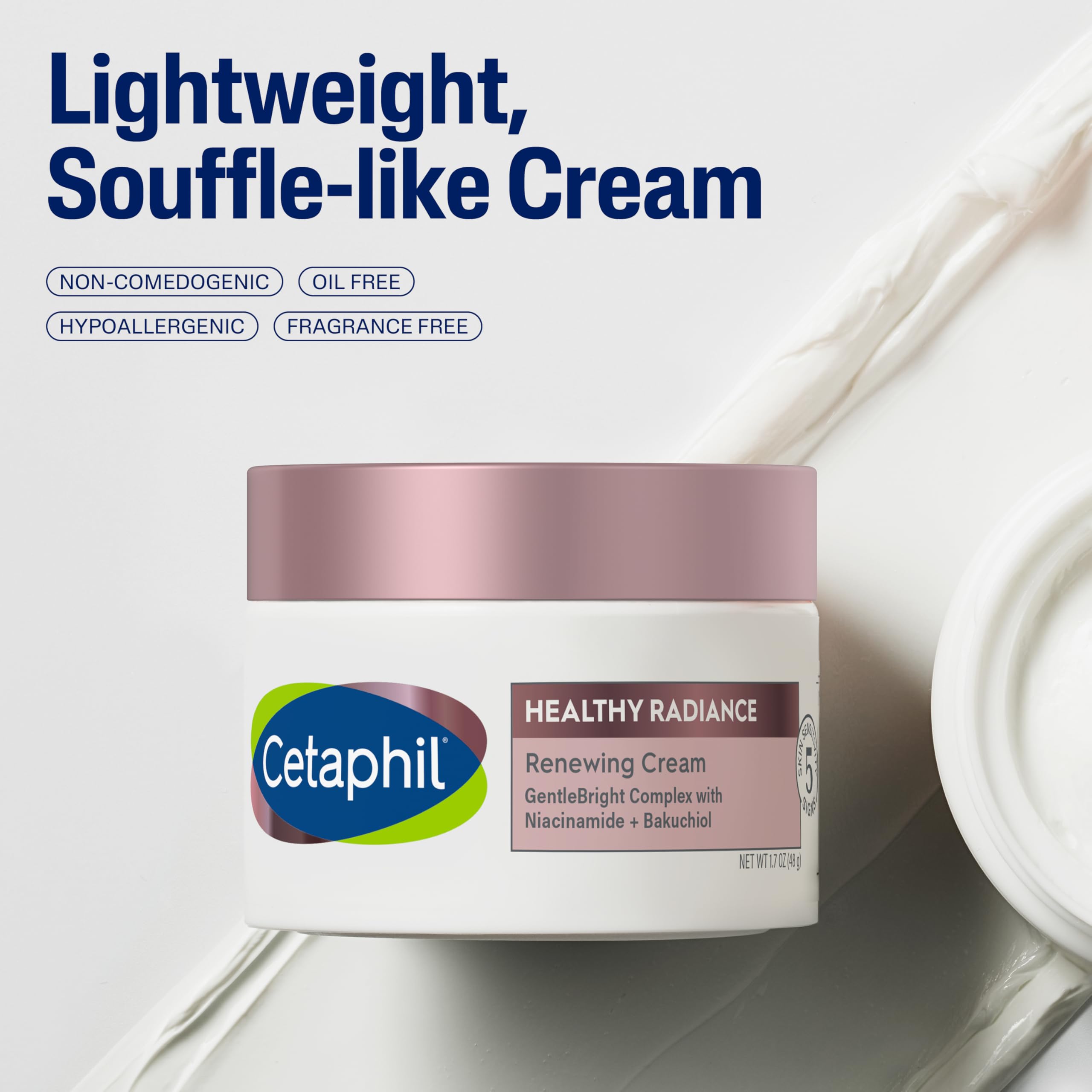 Cetaphil fragrance-free hypoallergenic packaging on clean skin