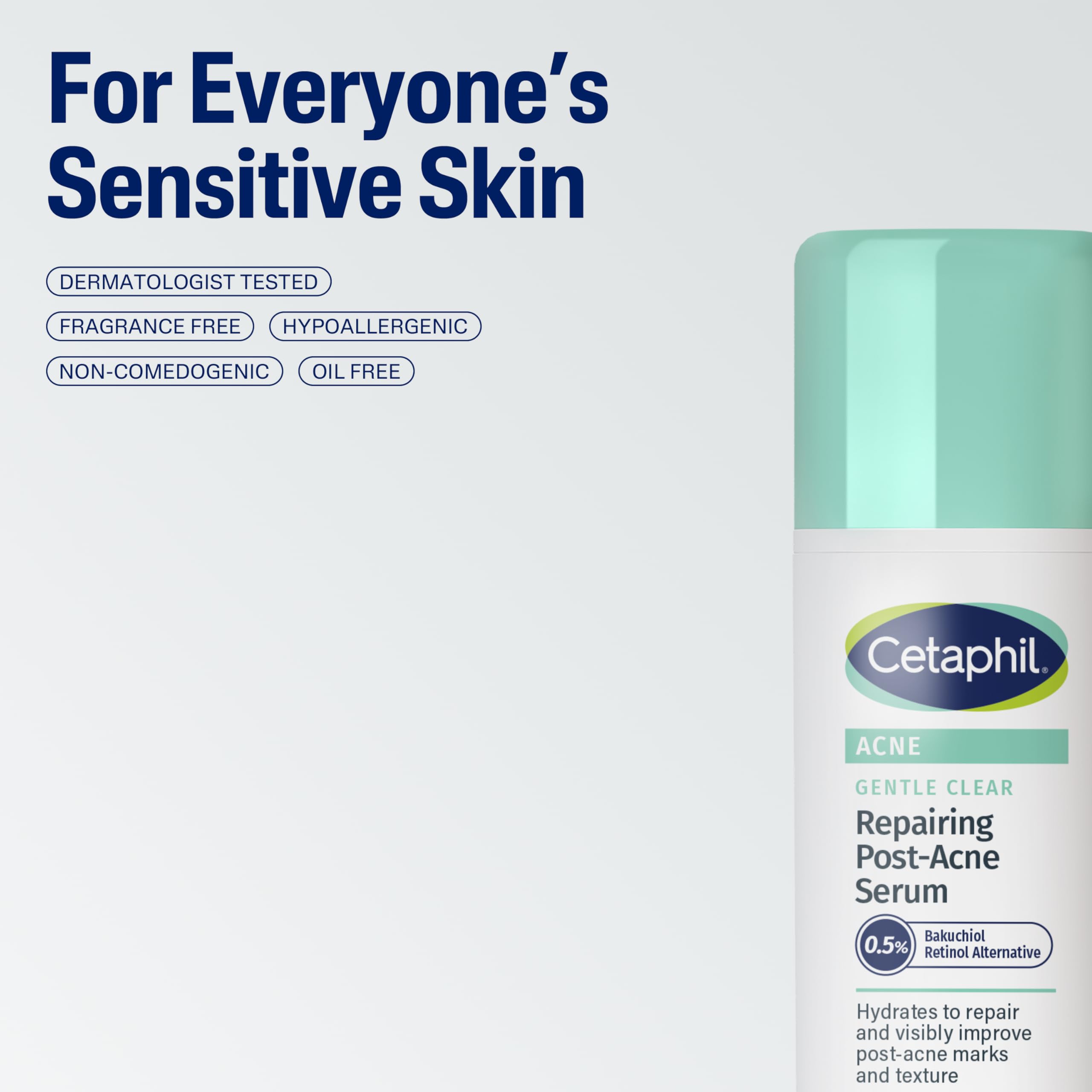 Cetaphil fragrance-free hypoallergenic label indicating gentle formulation for sensitive types.