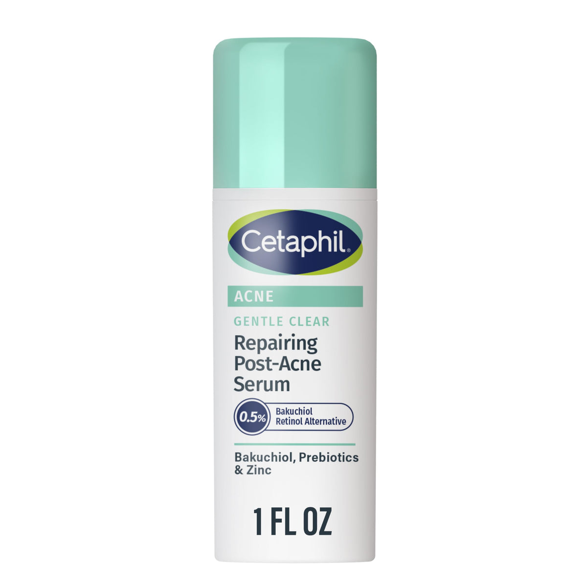 Cetaphil Gentle Clear Post-Acne Serum bottle showing oil-free hydration for sensitive skin.