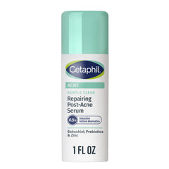 Cetaphil Gentle Clear Post-Acne Serum bottle showing oil-free hydration for sensitive skin.