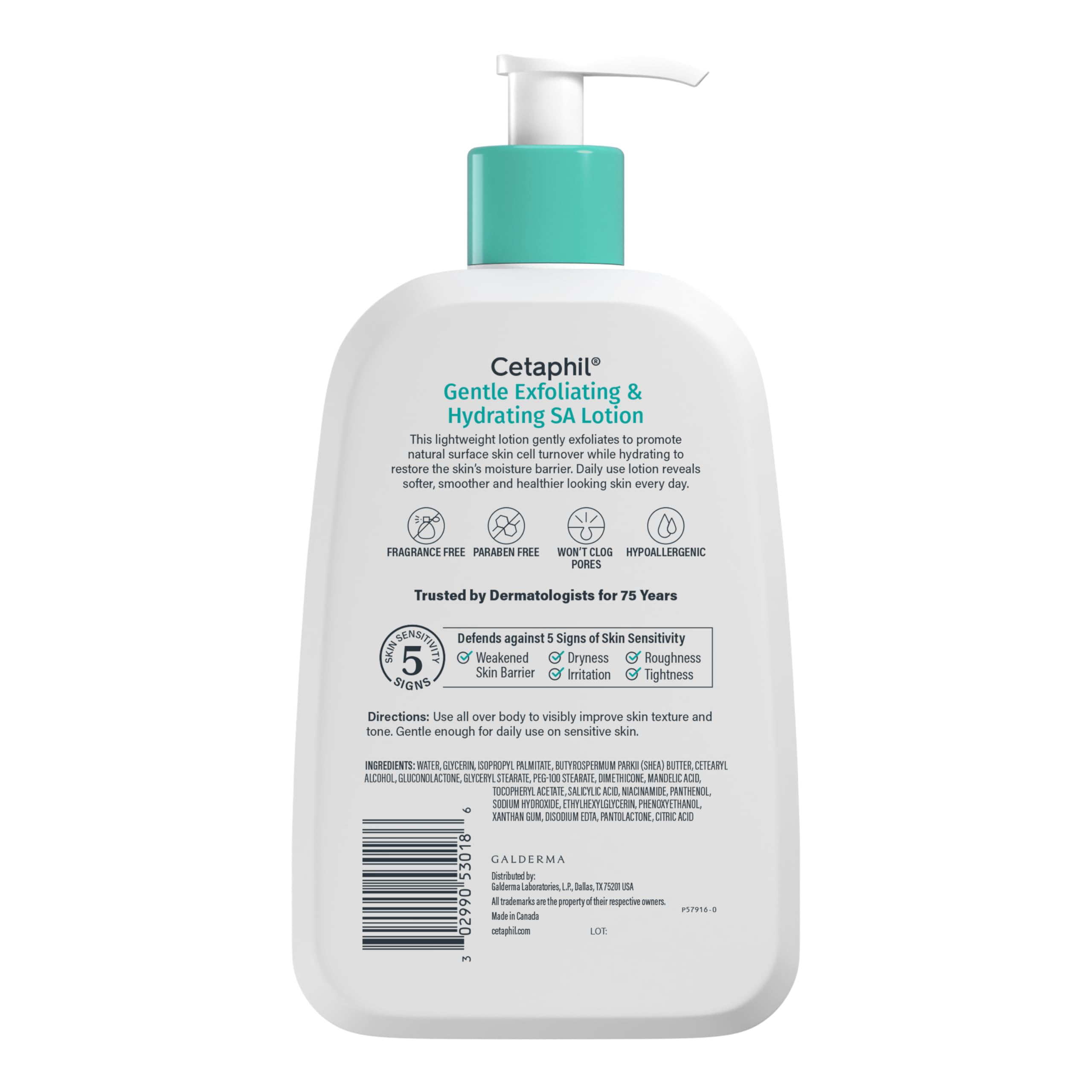 Cetaphil Gentle Exfoliating SA Lotion pump-front view suggests easy routine