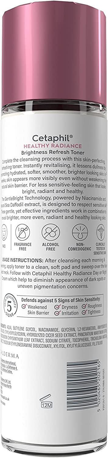 Cetaphil Healthy Radiance toner vegan-symbol indicates cruelty-free, plant-based formulation.