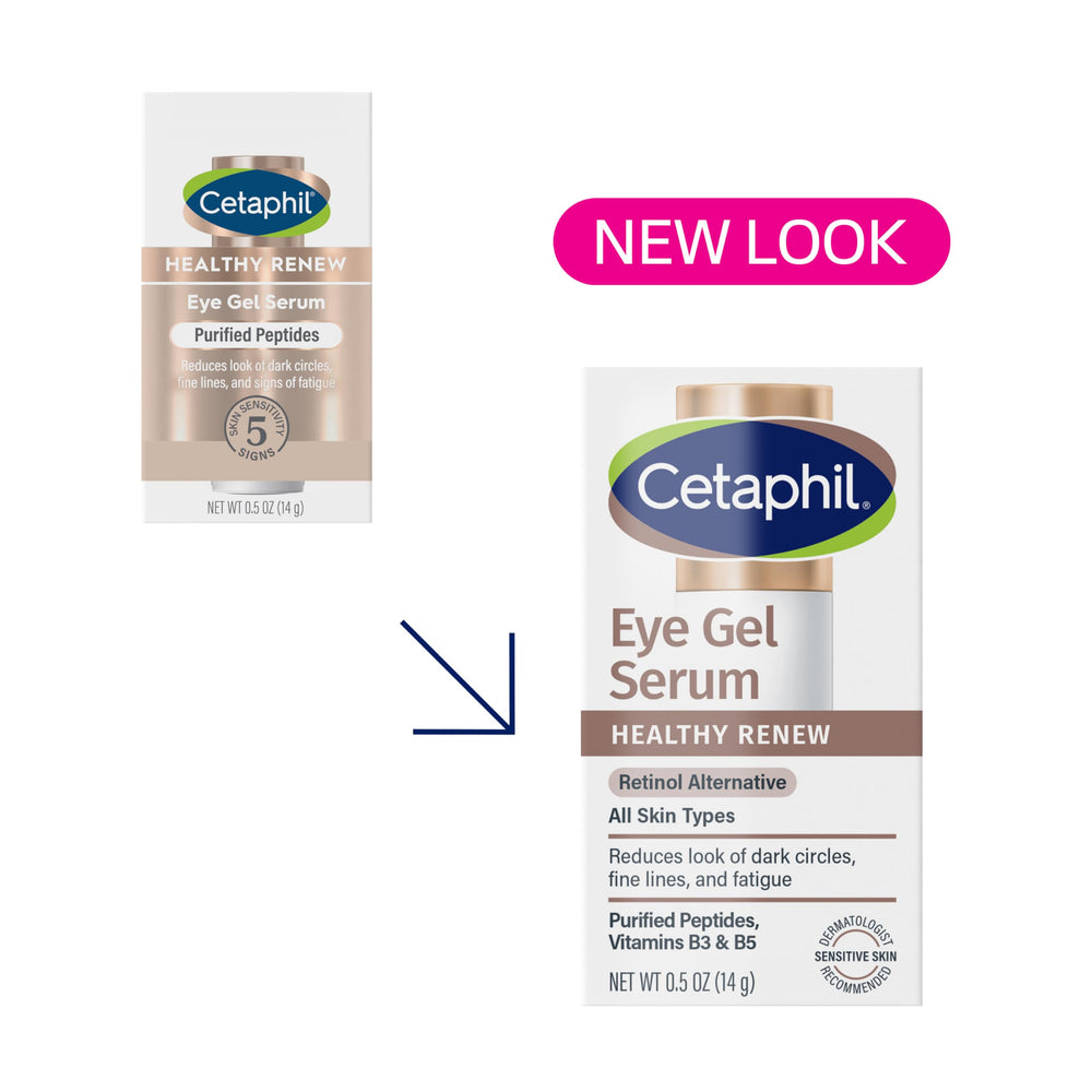 Cetaphil Healthy Renew Eye Gel Serum bottle dispensing, convenient daily use.