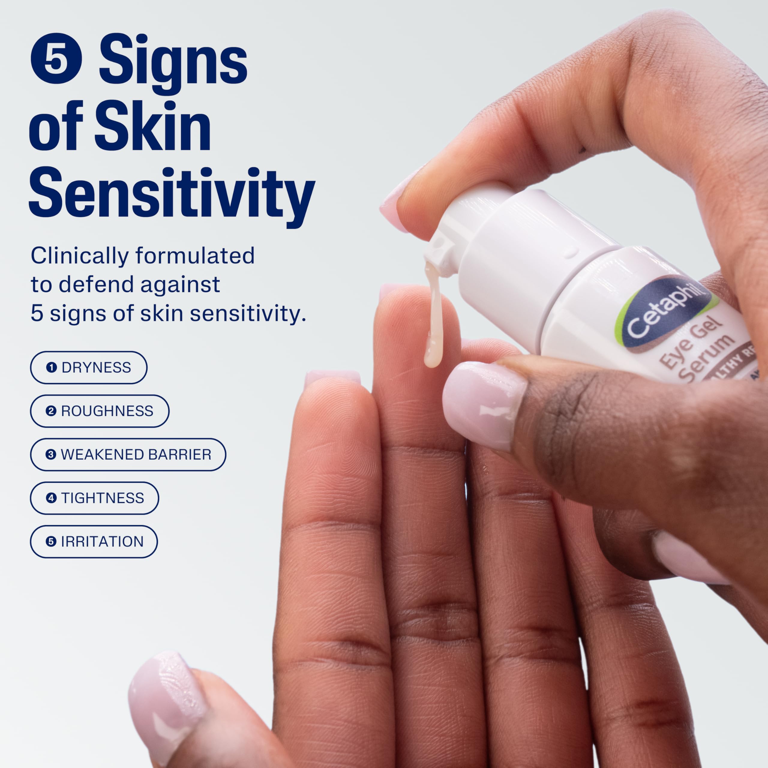 Cetaphil Healthy Renew Eye Gel Serum texture swatch shows lightweight gel texture ideal for sensitive skin.