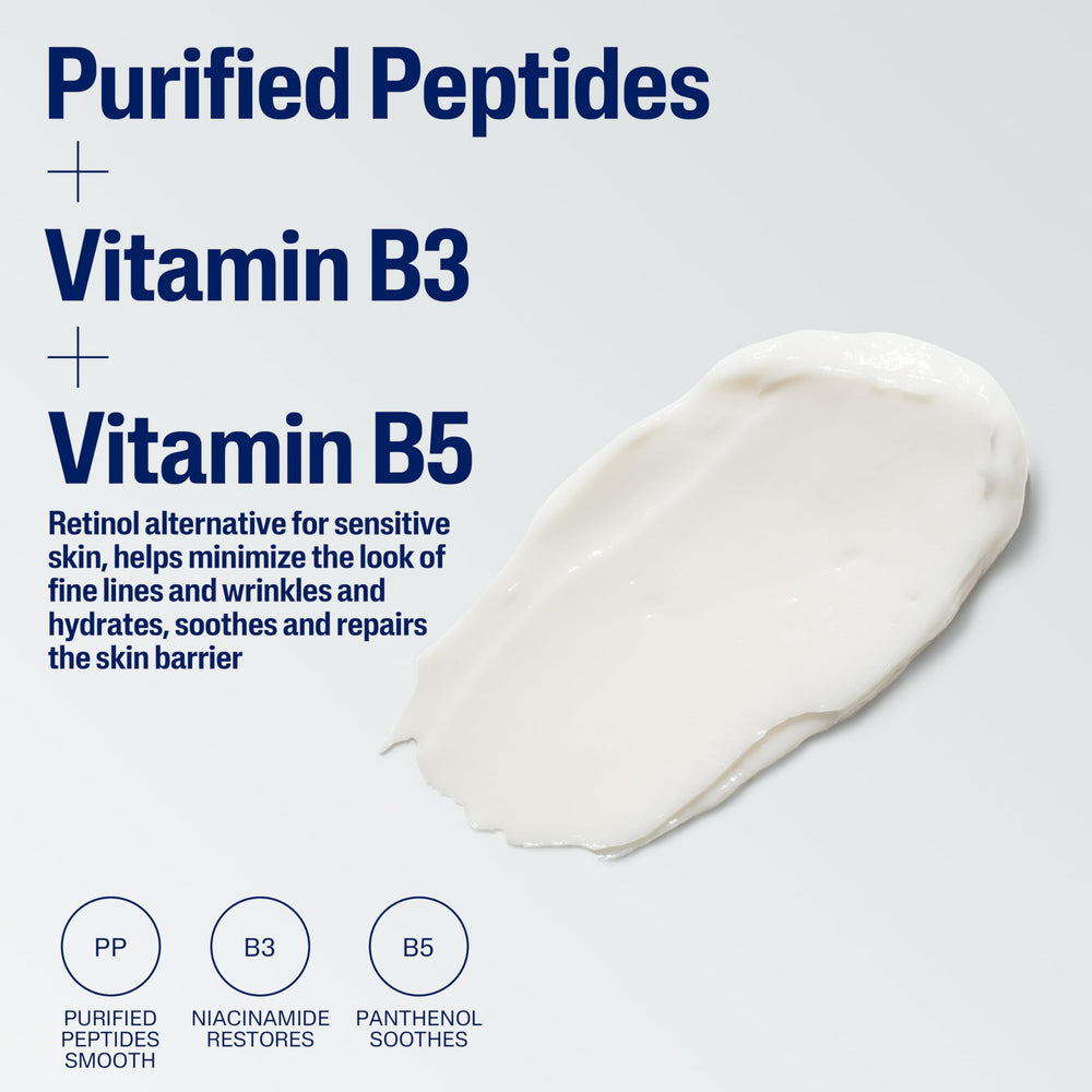 Cetaphil Healthy Renew Night Cream label shows niacinamide and panthenol for barrier hydration.