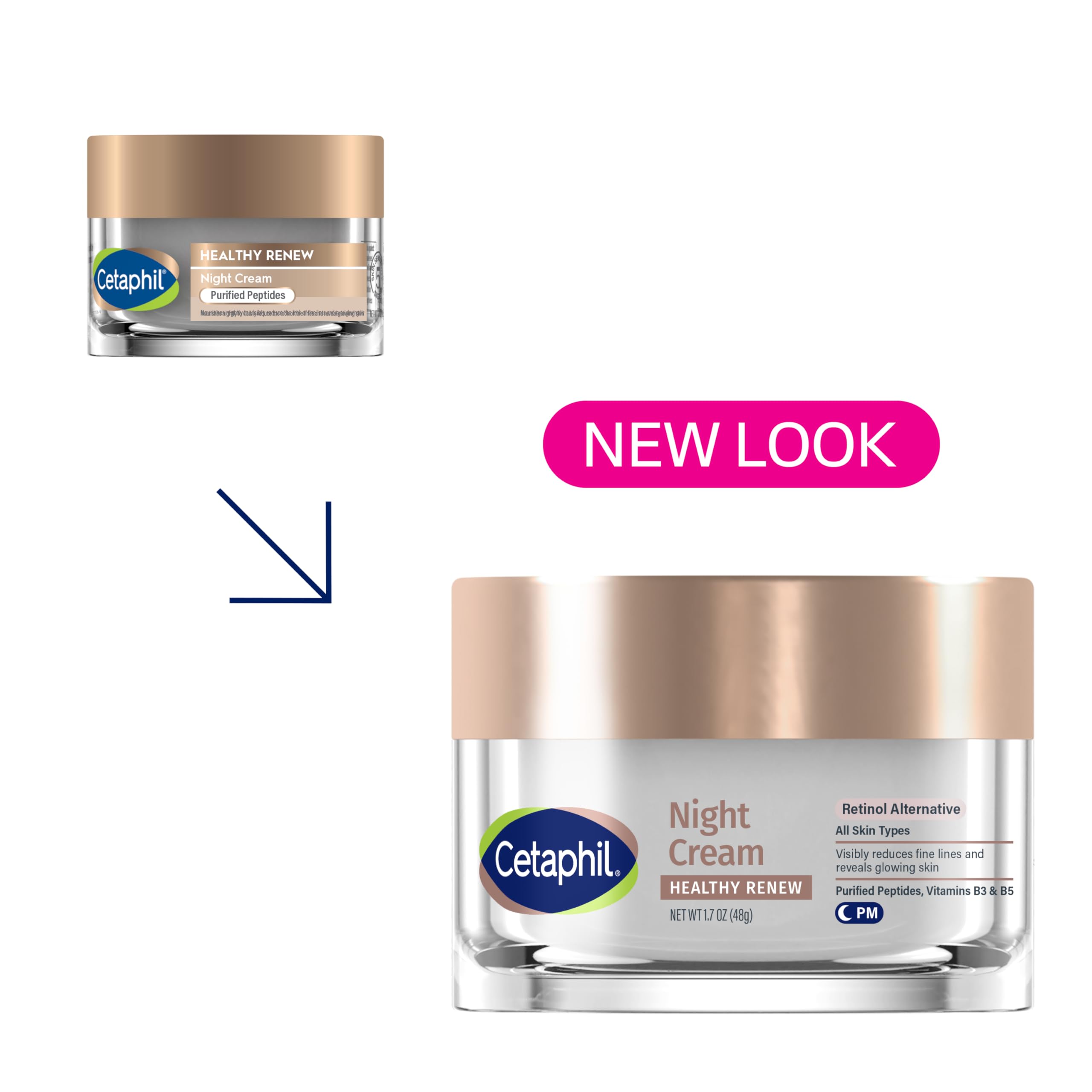 Cetaphil Healthy Renew Night Cream texture swatch illustrates gentle, fragrance-free formula for sensitive skin.