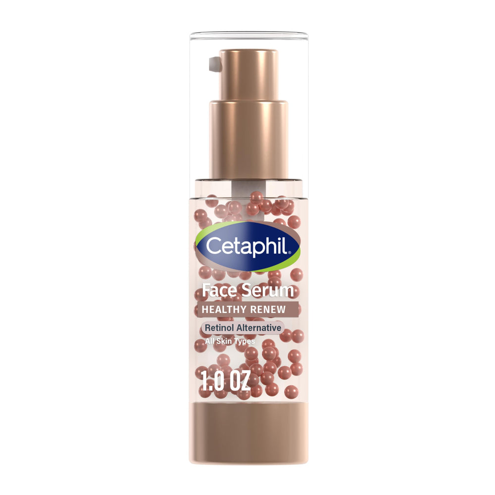Cetaphil Healthy Renew serum bottle highlights fragrance-free hydration for daily use.