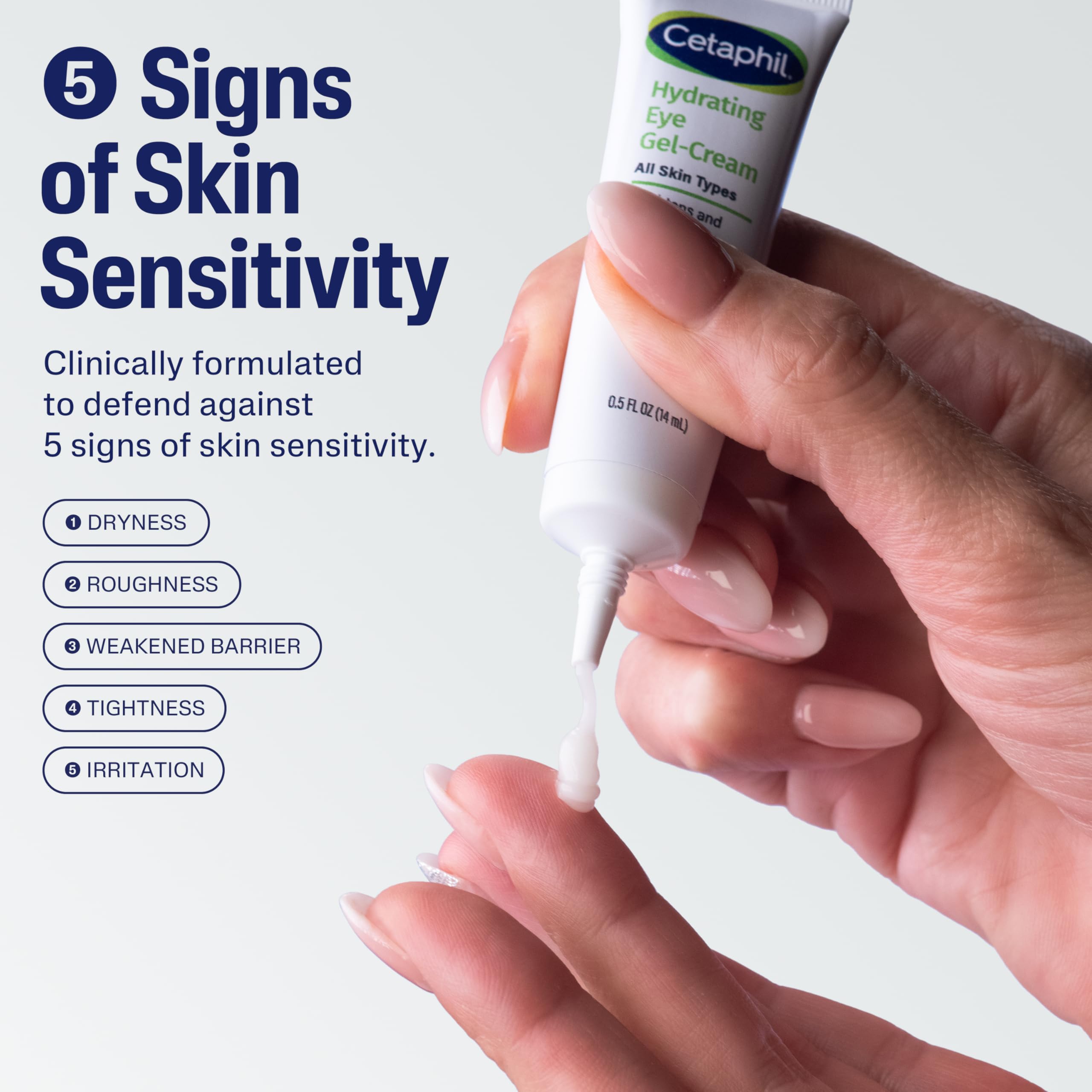Cetaphil Hydrating Eye Gel-Cream tube closeup highlights portable, easy-to-use design.