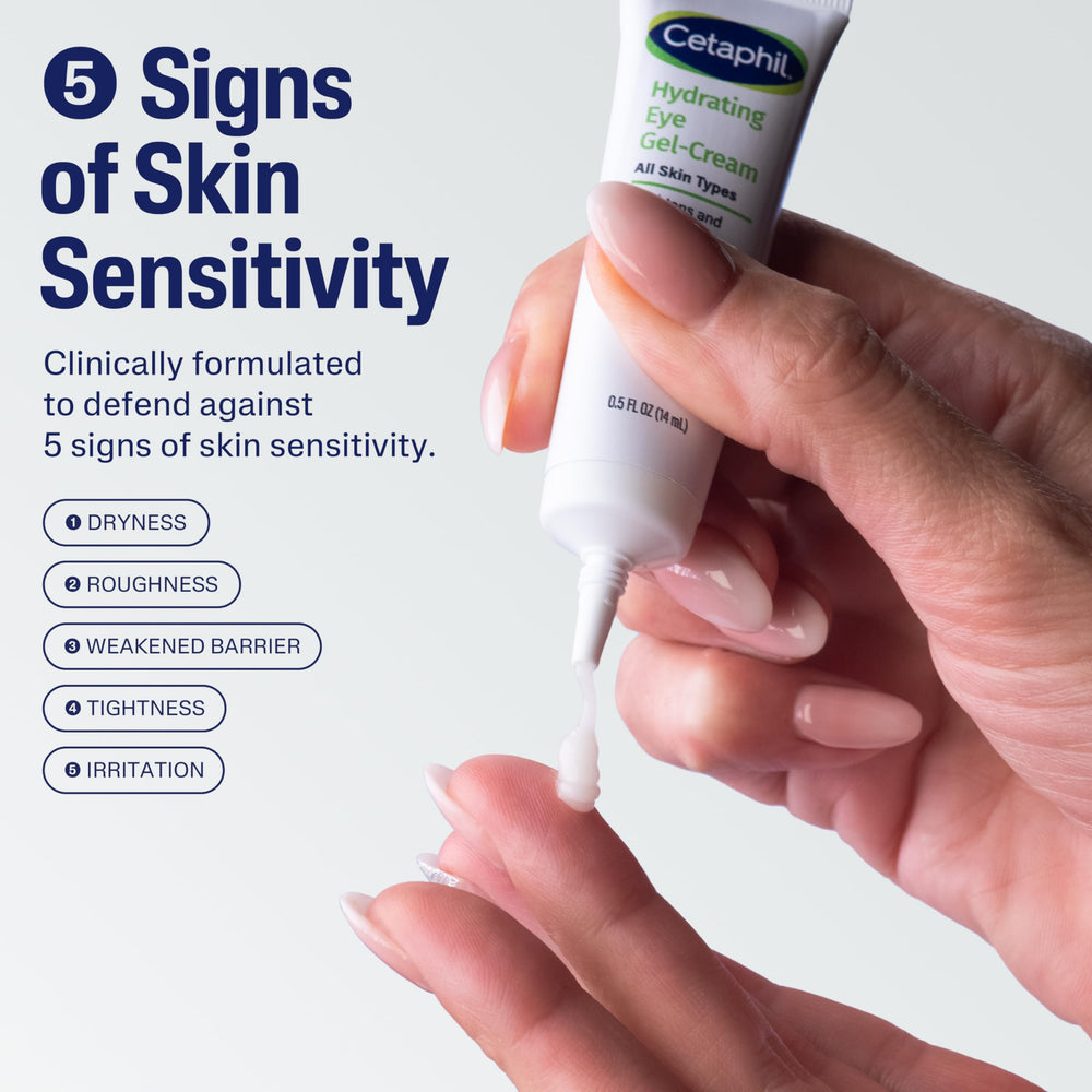 Cetaphil Hydrating Eye Gel-Cream tube closeup highlights portable, easy-to-use design.