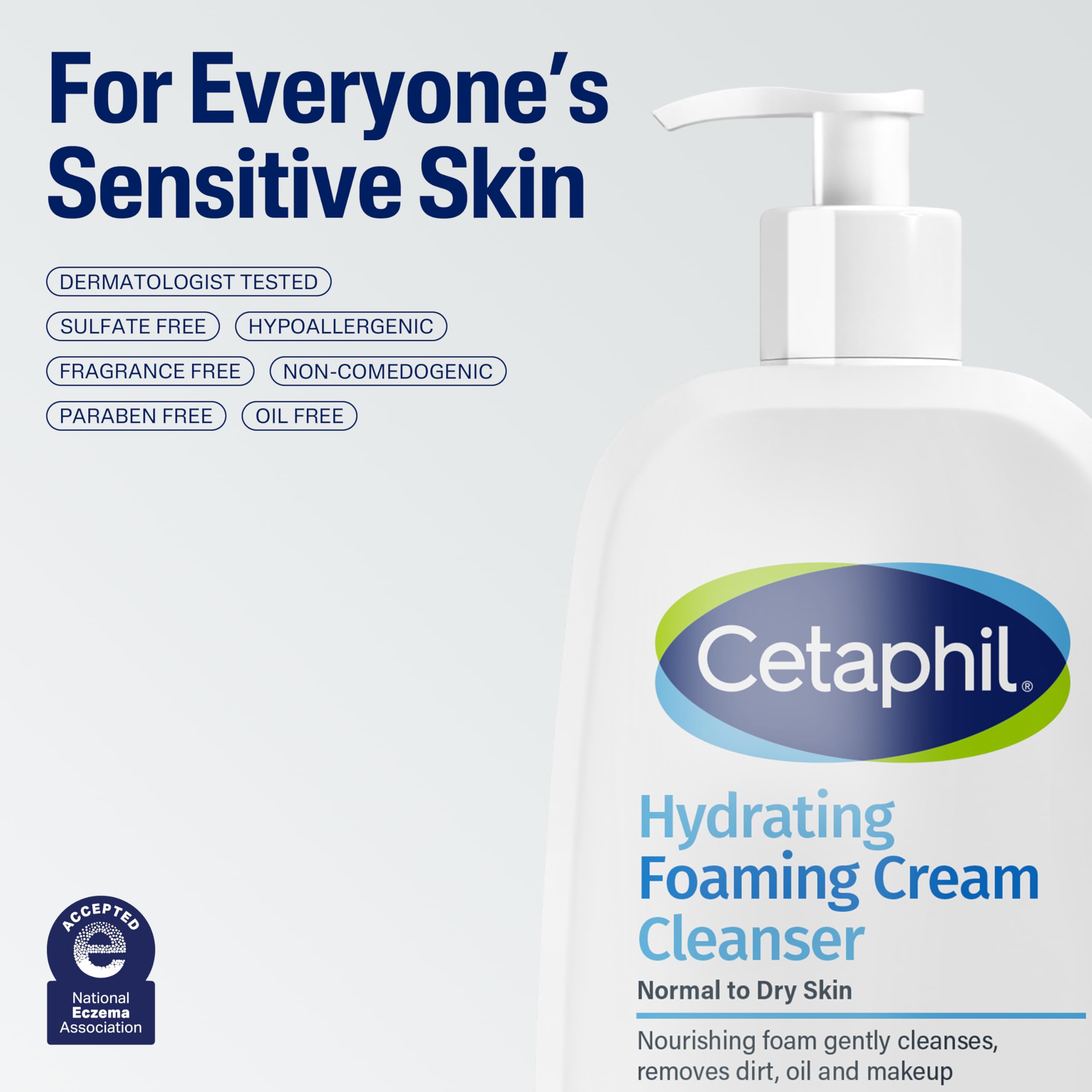Cetaphil Hydrating Foaming Cream Cleanser aloe emphasis image suggests soothing benefits during cleansing ritual.