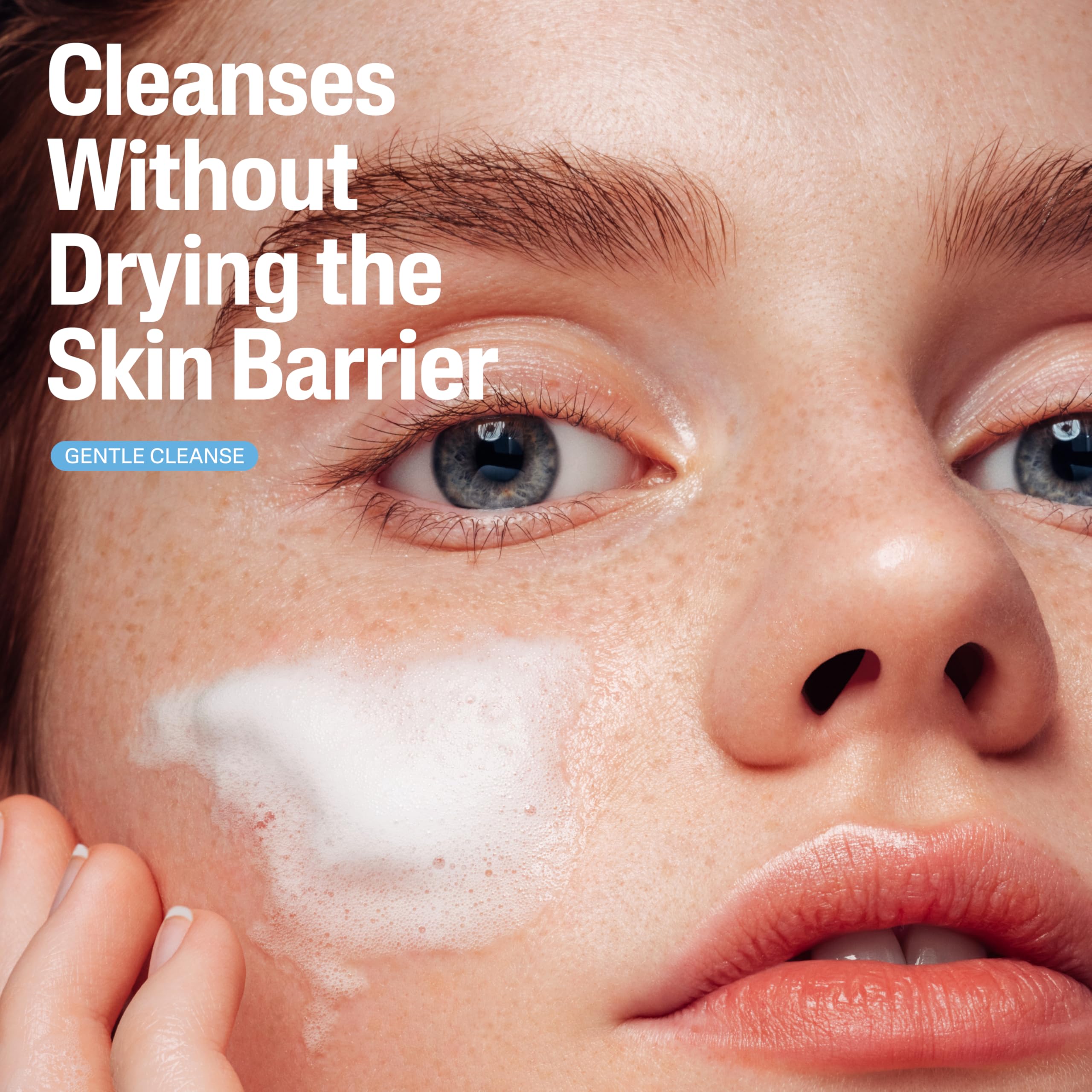 Cetaphil Hydrating Foaming Cream Cleanser fragrance-free label closeup reinforces hypoallergenic care.