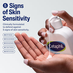 Cetaphil Hydrating Foaming Cream Cleanser packshot shows fragrance-free formula for sensitive skin.