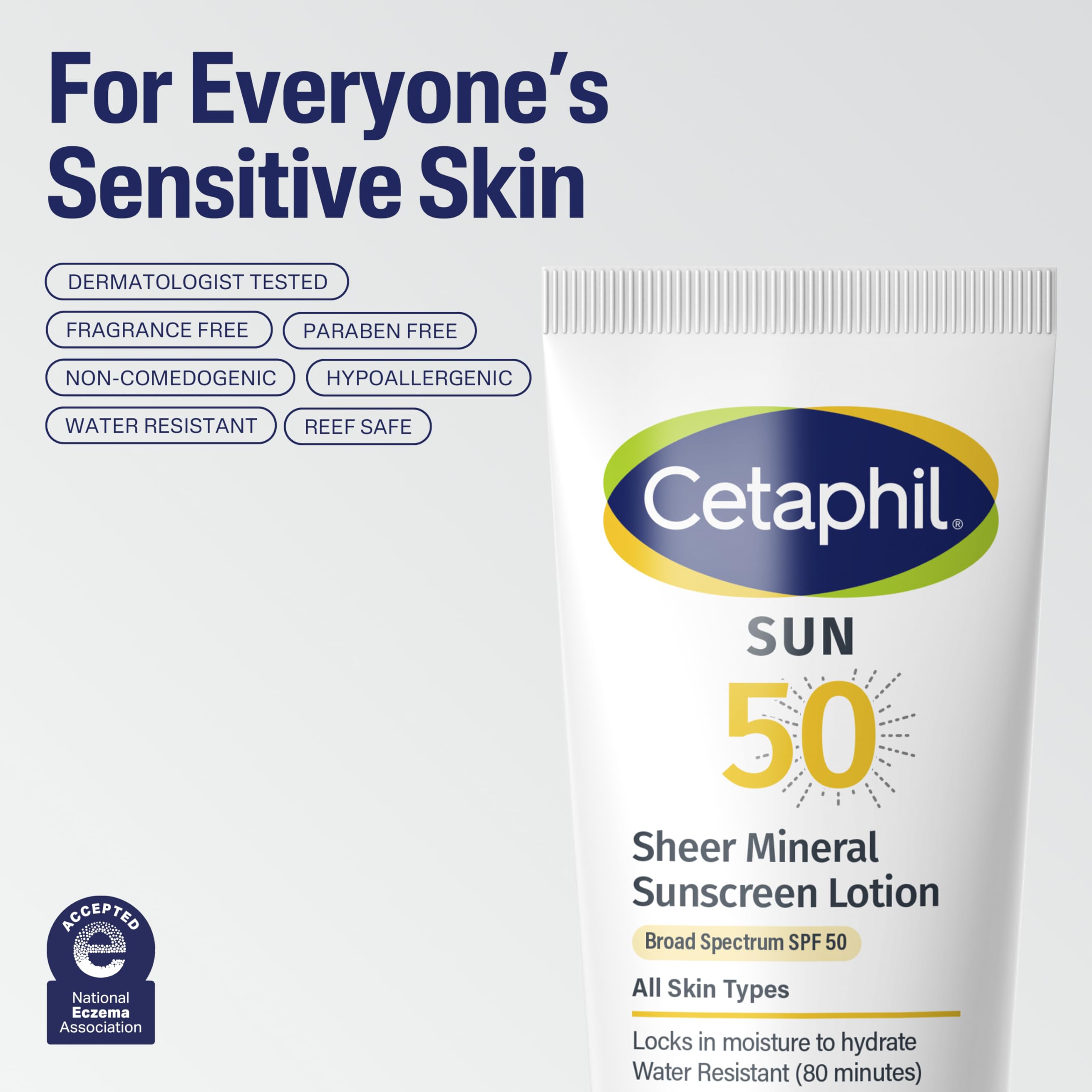 Cetaphil fragrance-free, hypoallergenic sunscreen designed for sensitive skin