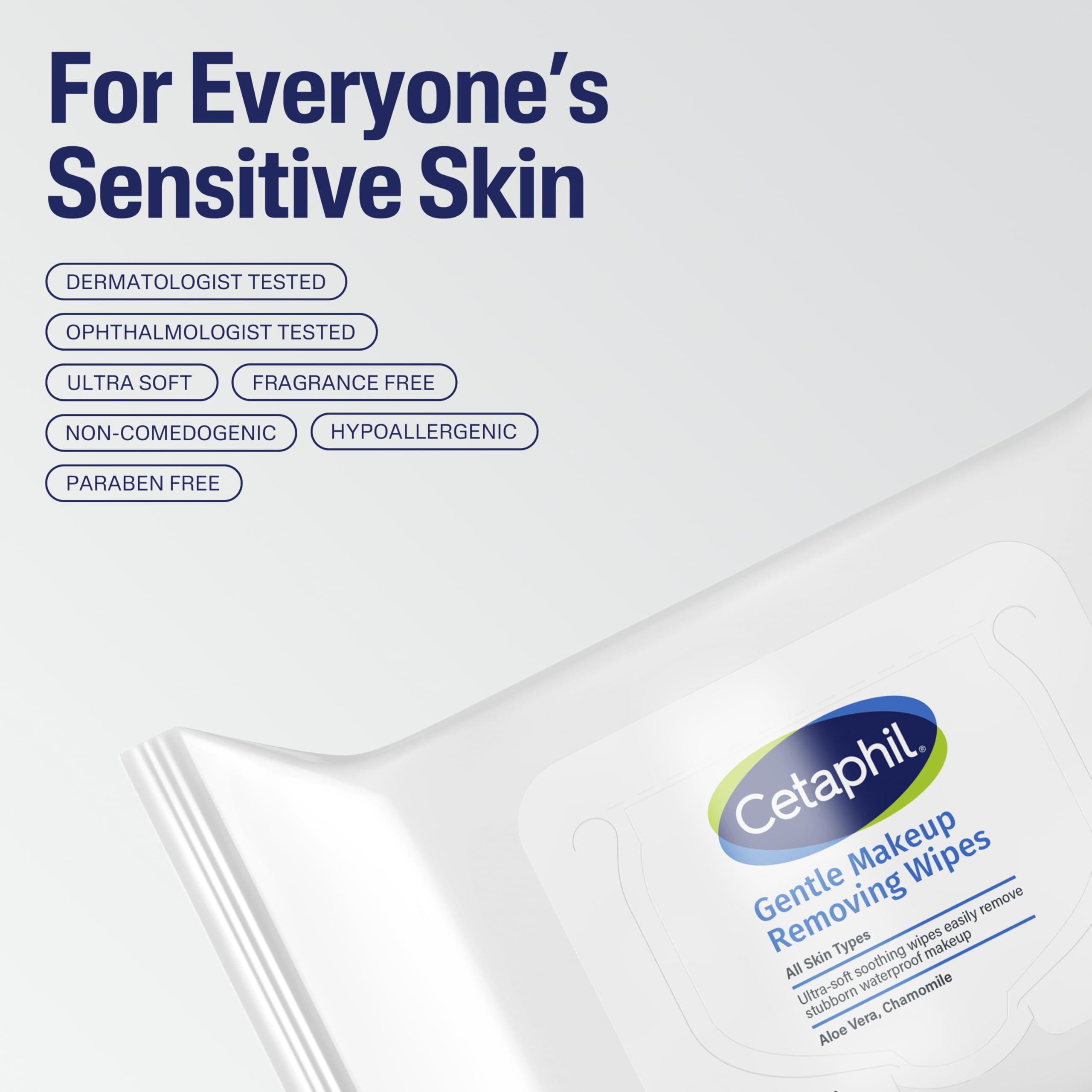 Cetaphil ingredients label displaying aloe vera chamomile and green tea soothing benefits