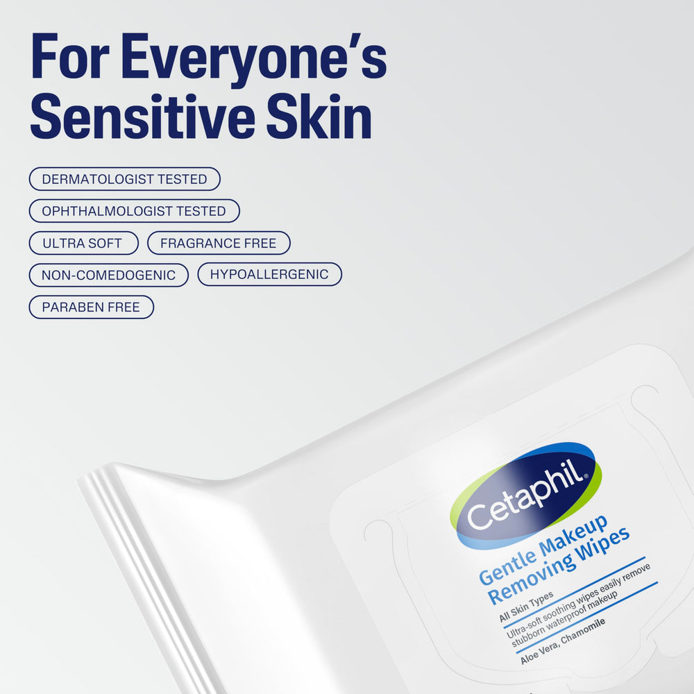 Cetaphil ingredients label displaying aloe vera chamomile and green tea soothing benefits