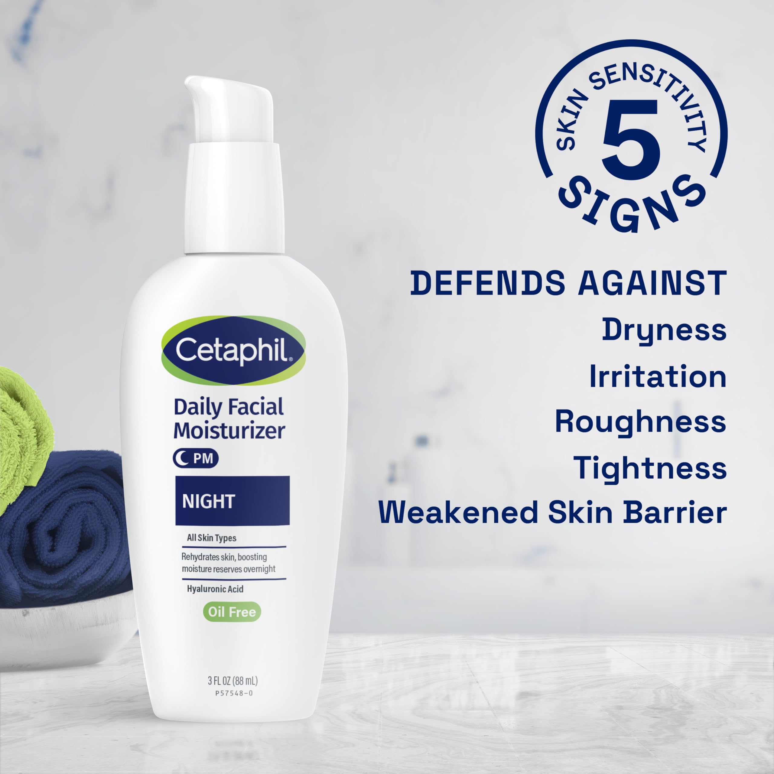Cetaphil Night Moisturizer for sensitive skin demonstrates gentle nightly care.