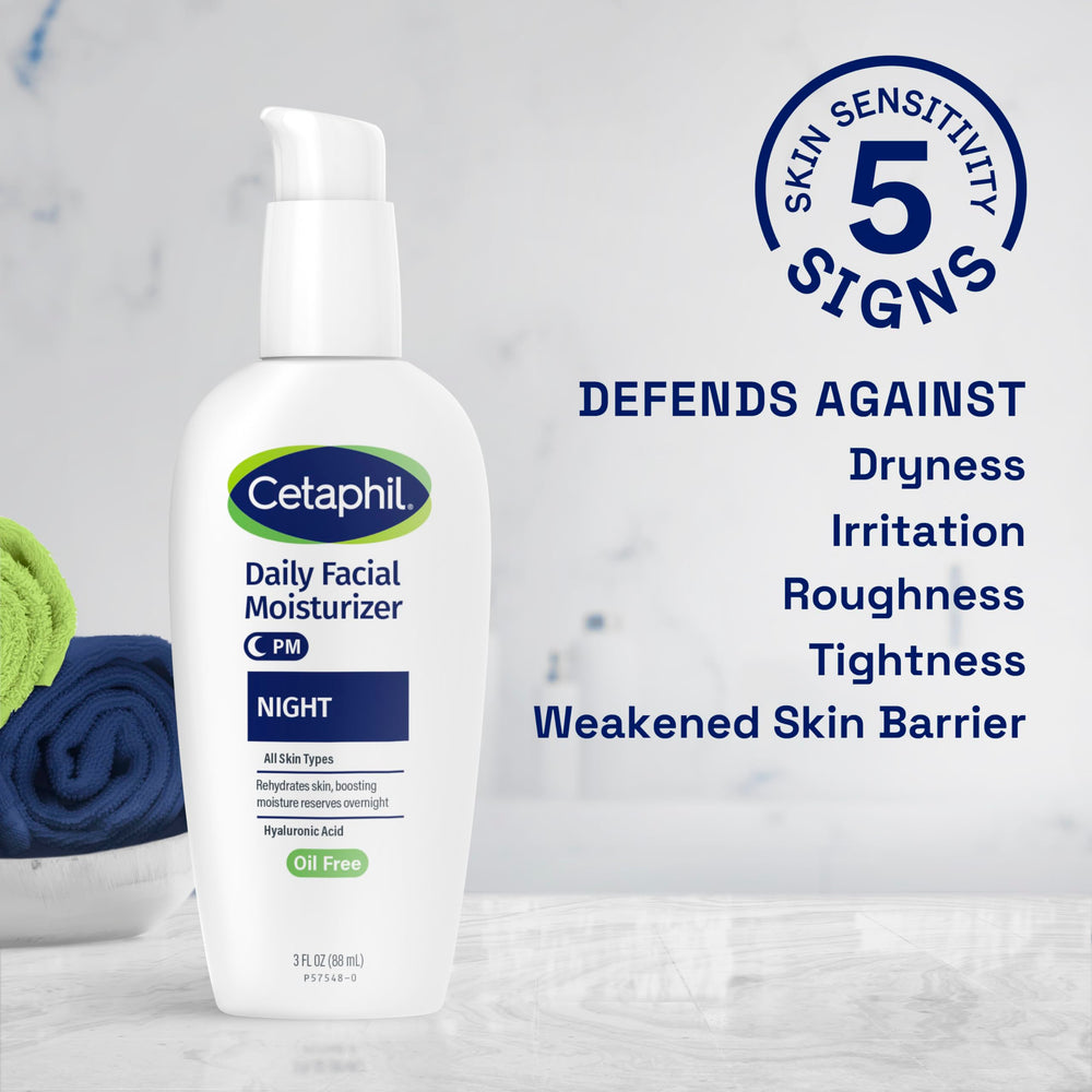 Cetaphil Night Moisturizer for sensitive skin demonstrates gentle nightly care.