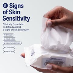 Cetaphil open pouch with one wipe pulled out demonstrating easy dispensing