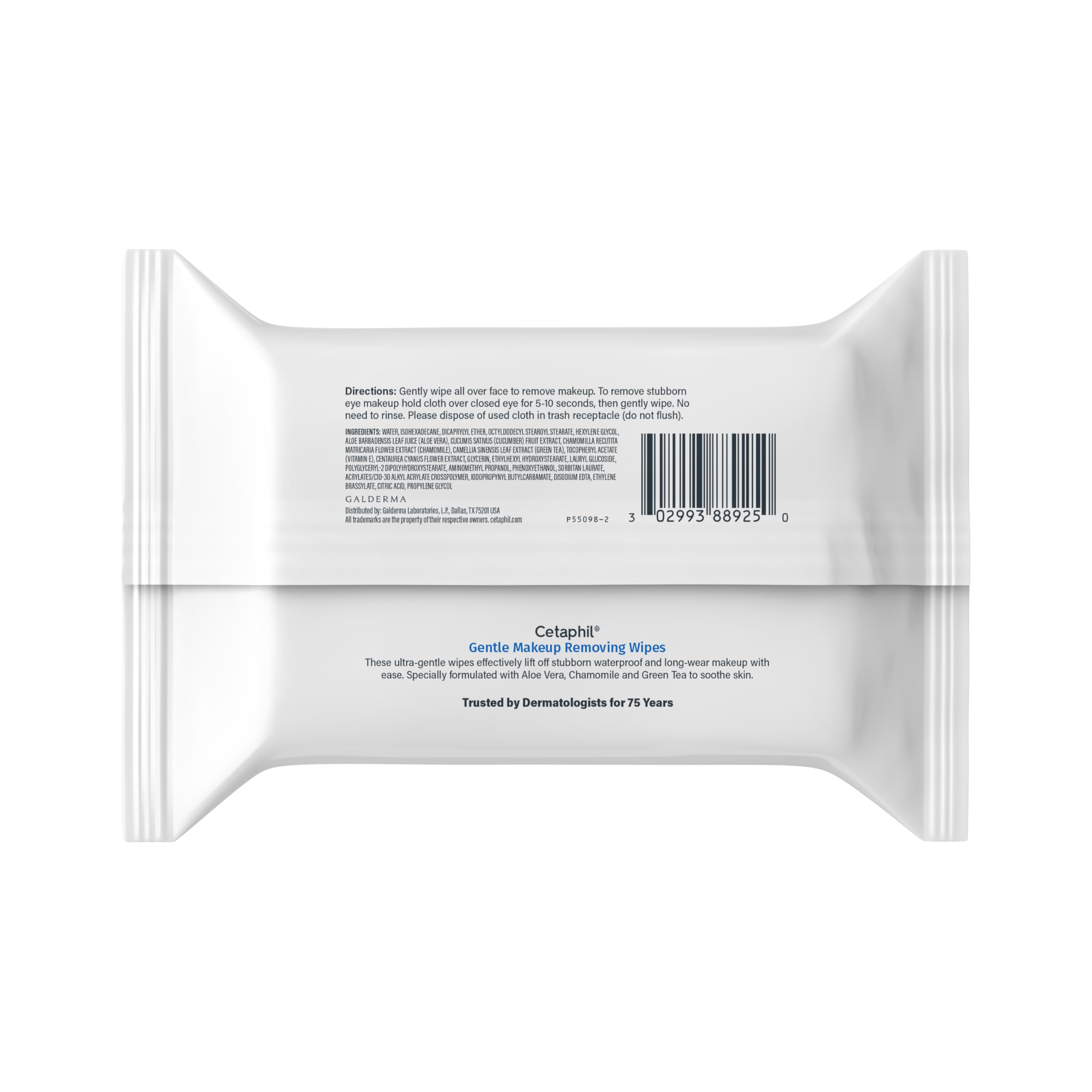 Cetaphil pouch next to a coin showing 25-count size and compact scale for travel