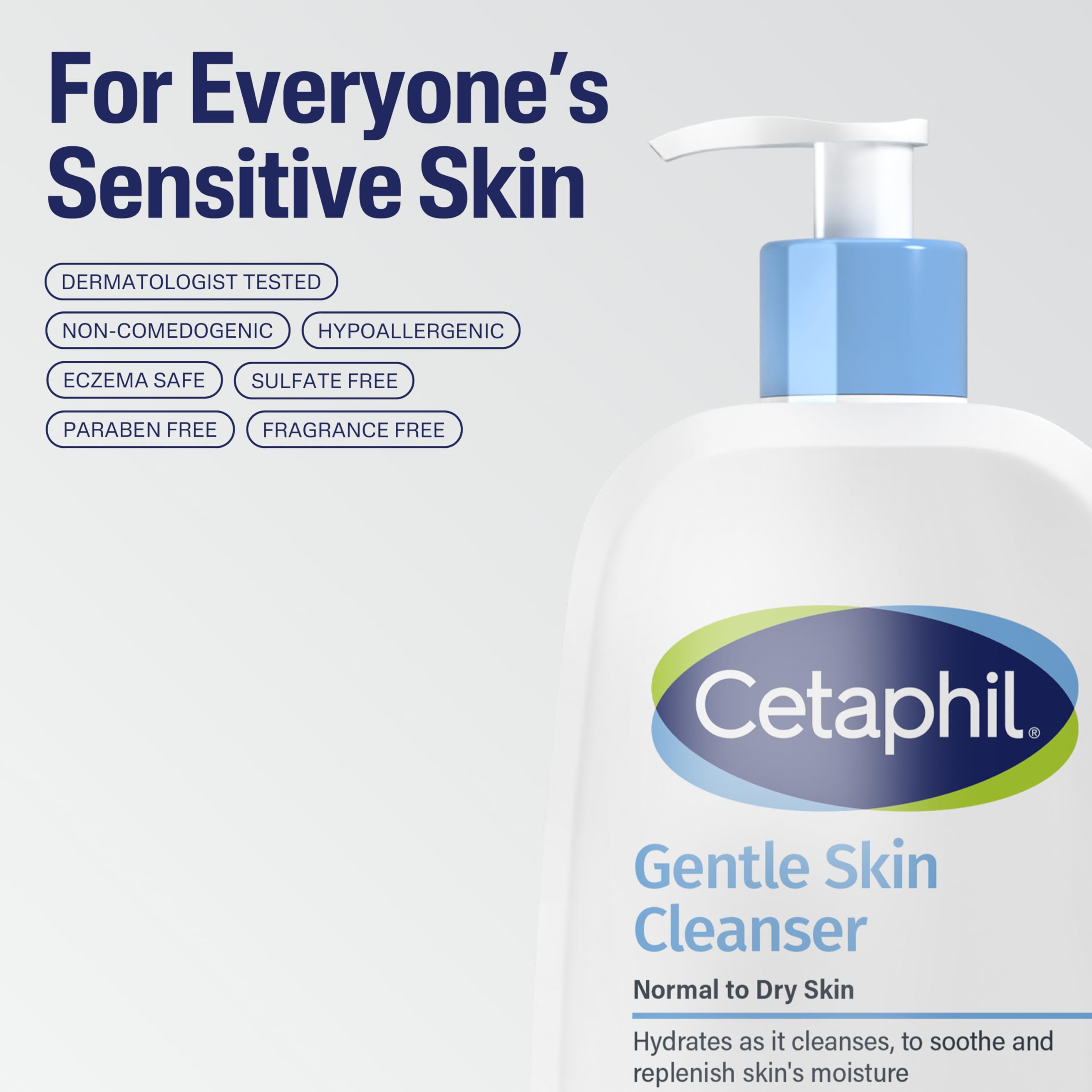 Cetaphil cleanser supporting skin barrier with soothing ingredients.