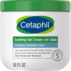 Cetaphil Soothing Gel-Cream Aloe bottle offers lightweight hydration for sensitive skin.