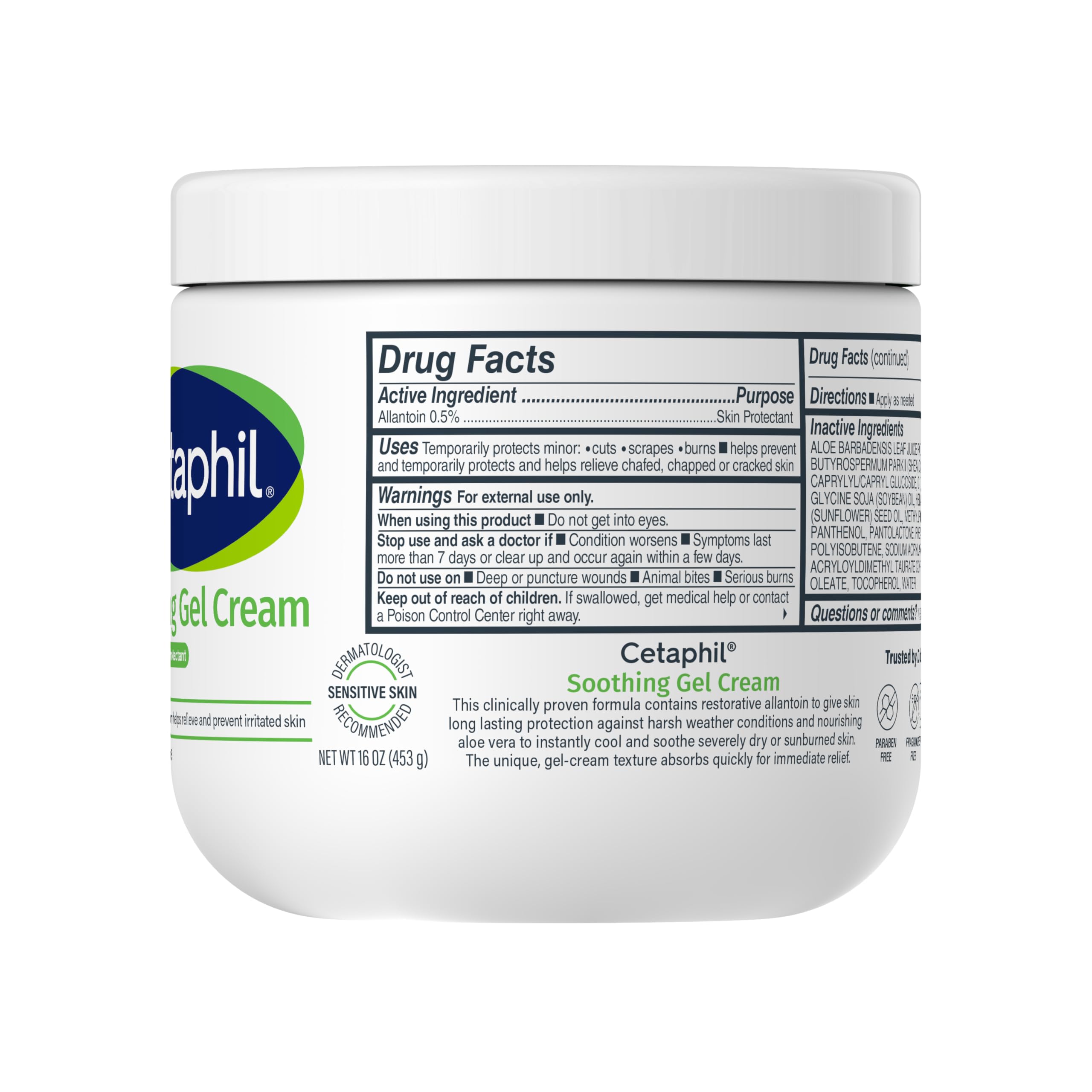 Fragrance-free Cetaphil Aloe gel-cream label emphasizes gentle, everyday care.