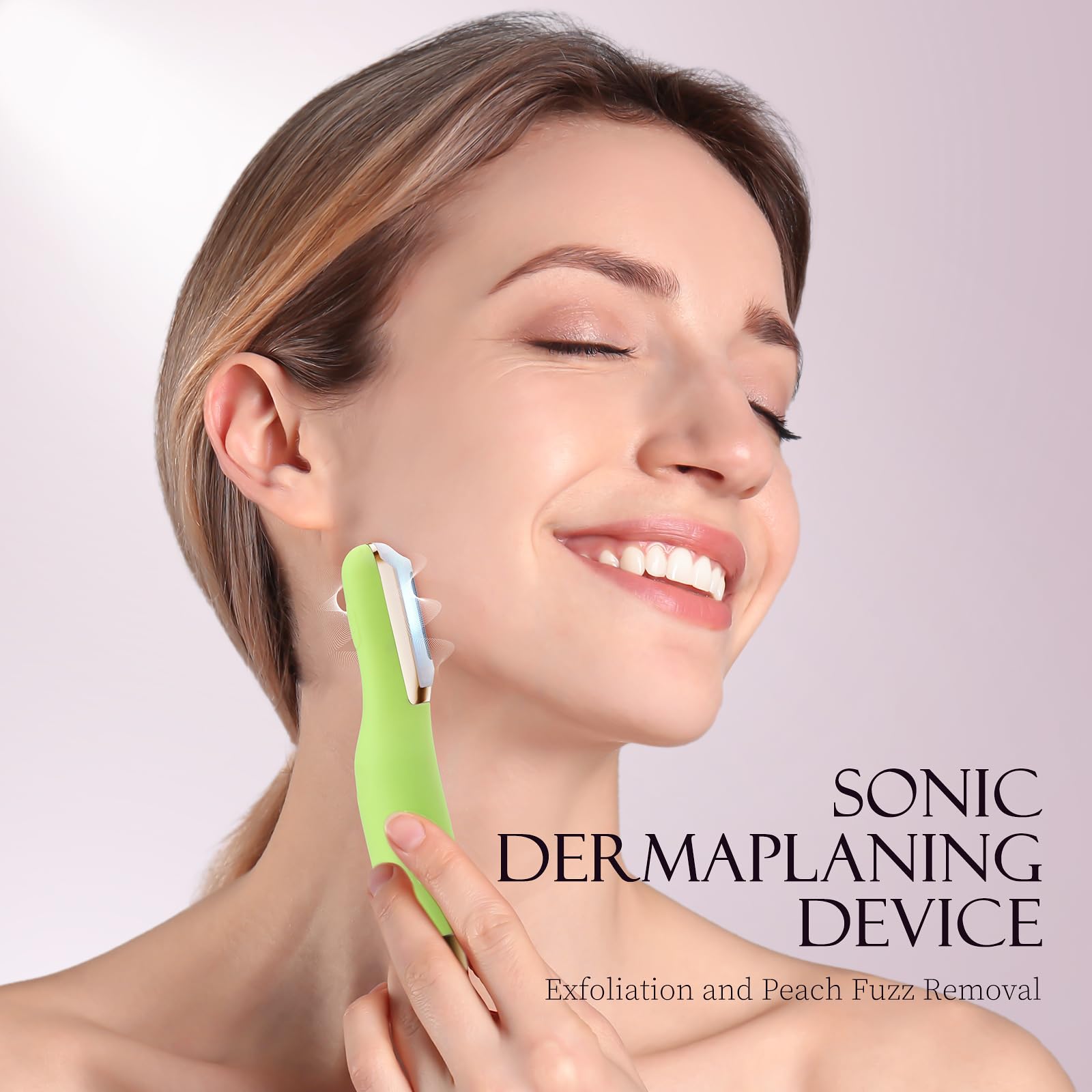 CEVEK Sonic Dermaplane Razor green side view showing compact travel-friendly design.
