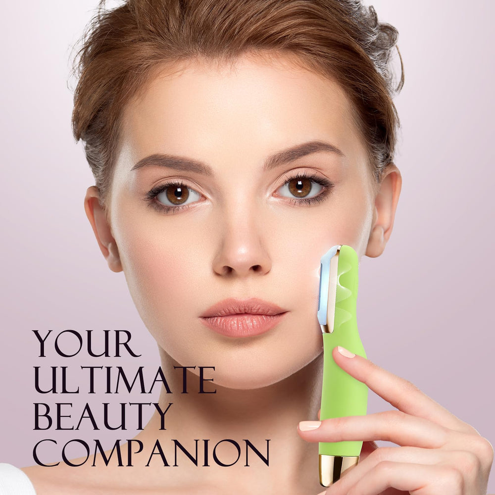 CEVEK Sonic Dermaplane for women, easy grip pose demonstrates painless exfoliation on cheeks.