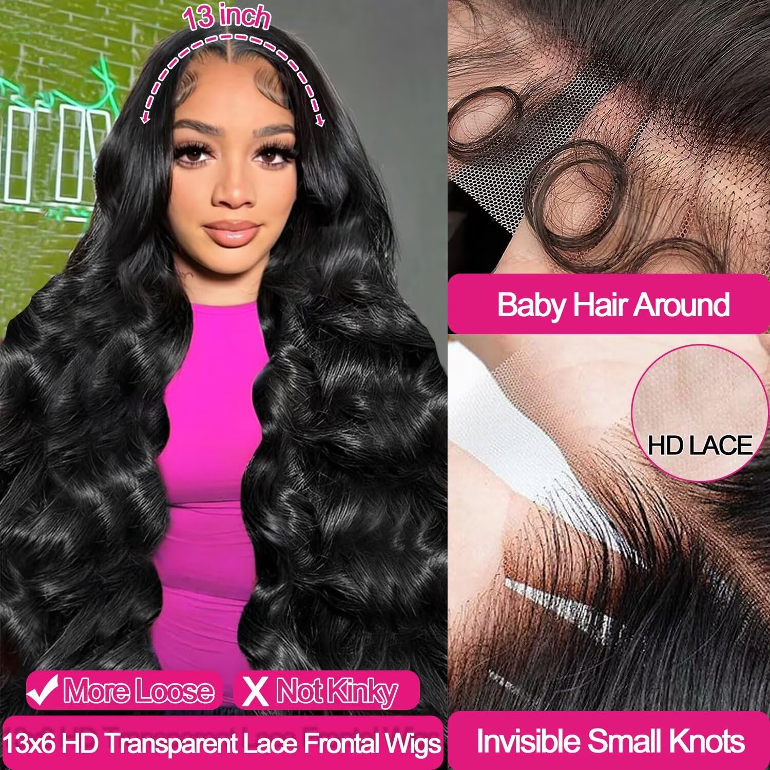 Cevkira lace front wig side view showing voluminous body wave texture for versatile styling.