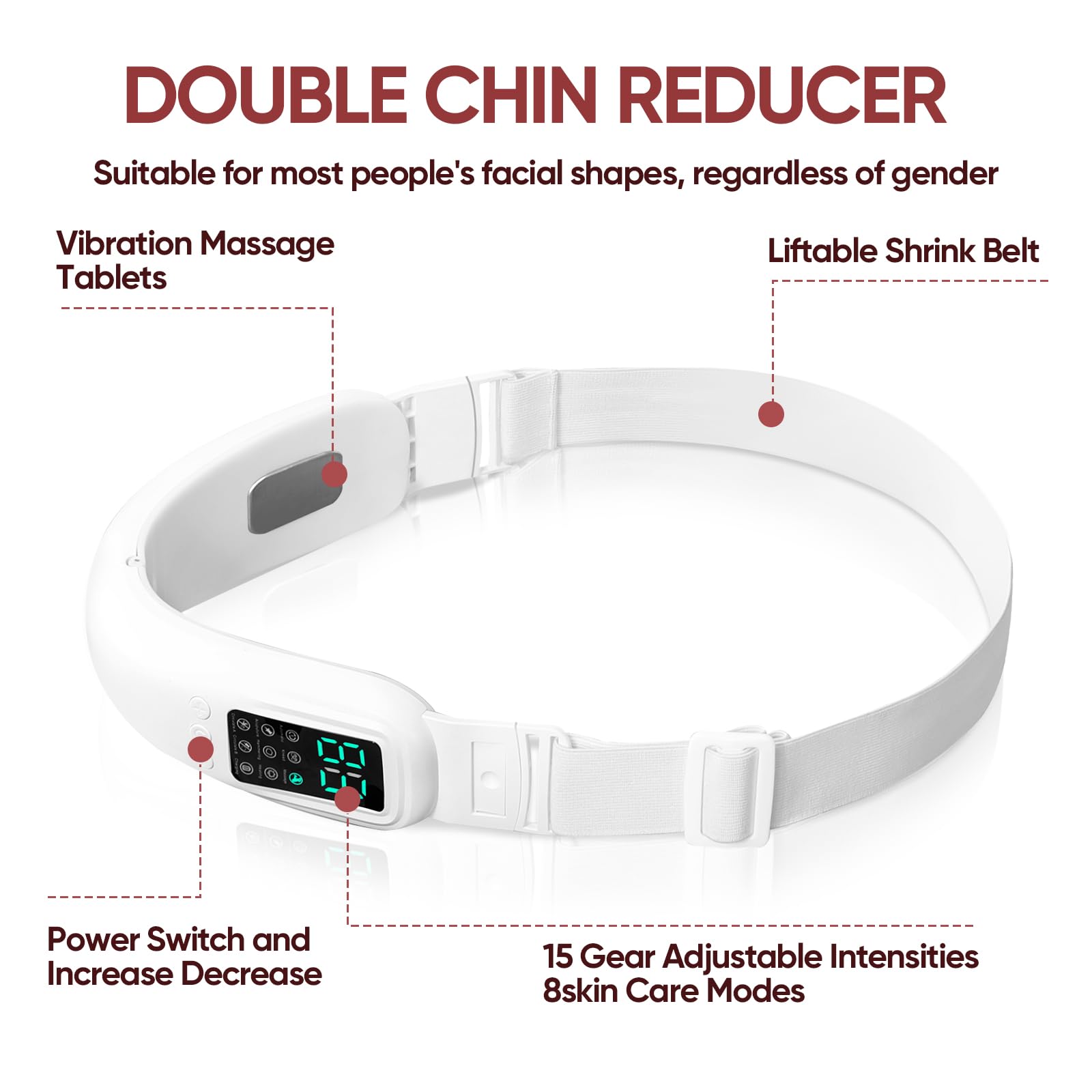 Ceymodir eight-mode fifteen-intensity control for customizable facial massage.