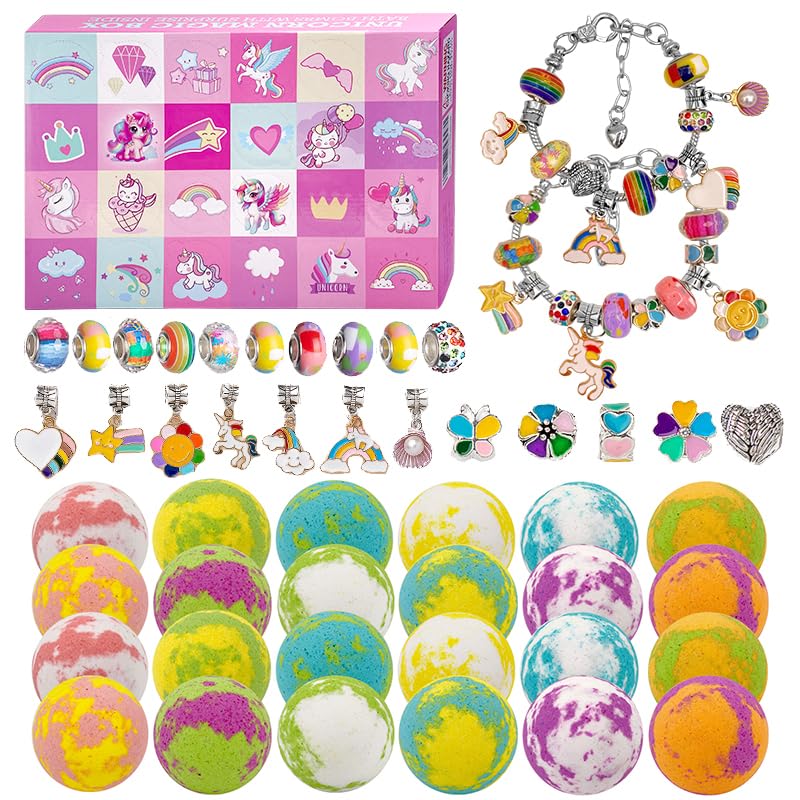 cf natural daily unicorn bath bombs advent calendar 2025 box showcases 24 kid surprises for bath time.