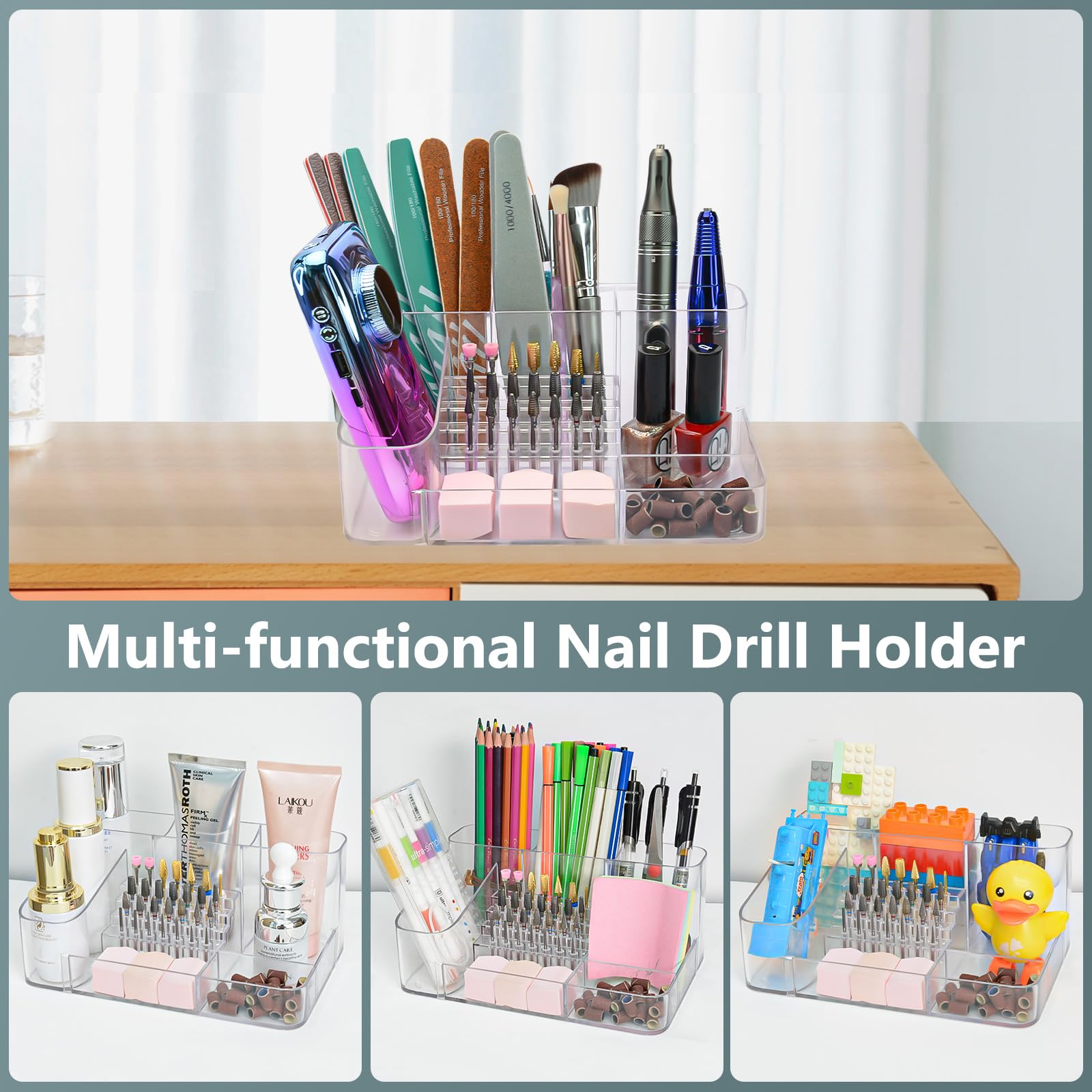 CGBE acrylic nail tools holder BPA-free keeps items safe.