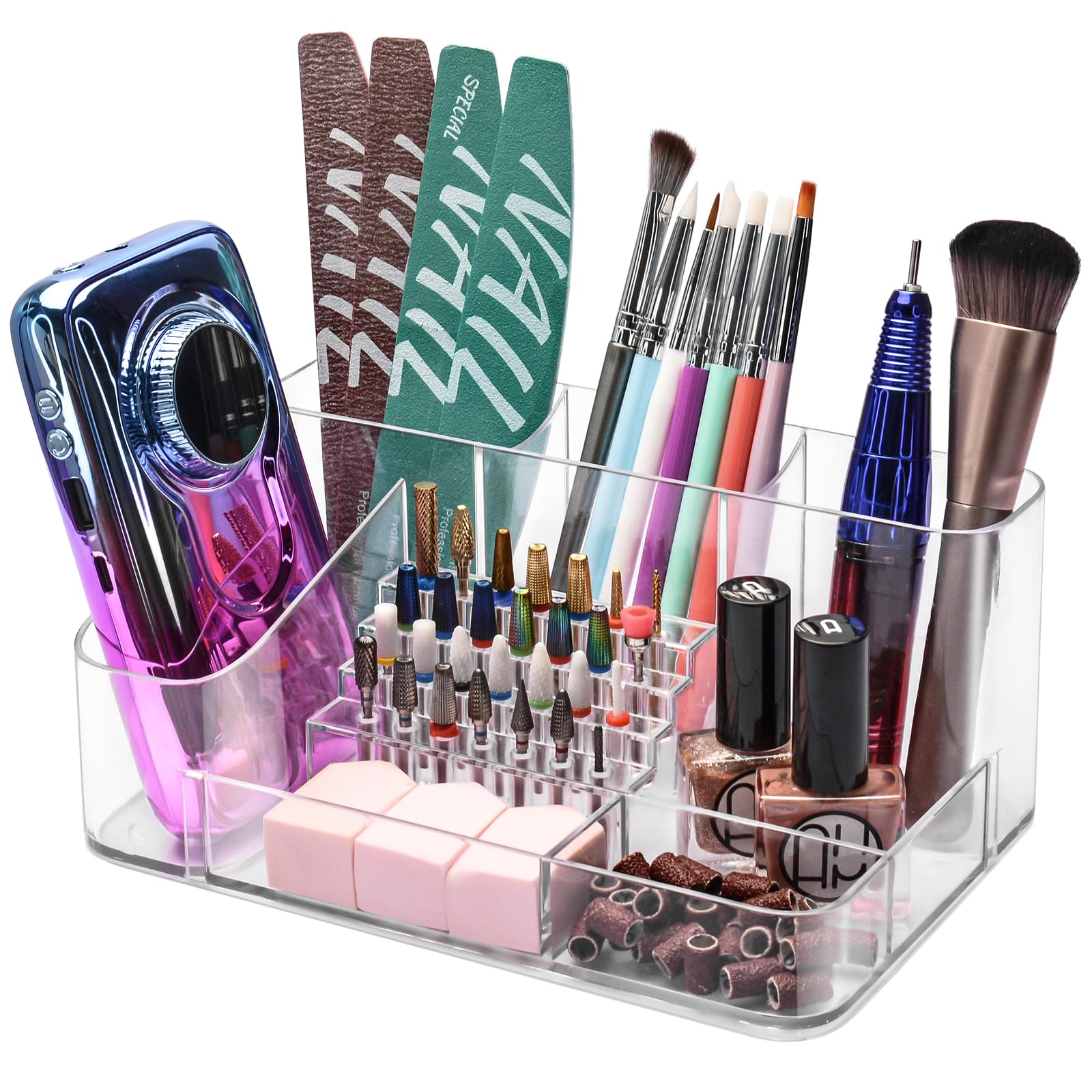 CGBE Nail Drill Holder 28 holes transparent design for quick drill-bit access.