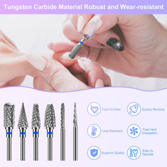 CGBE Tungsten carbide nail drill bits close-up for durable, long-lasting manicure grinding.