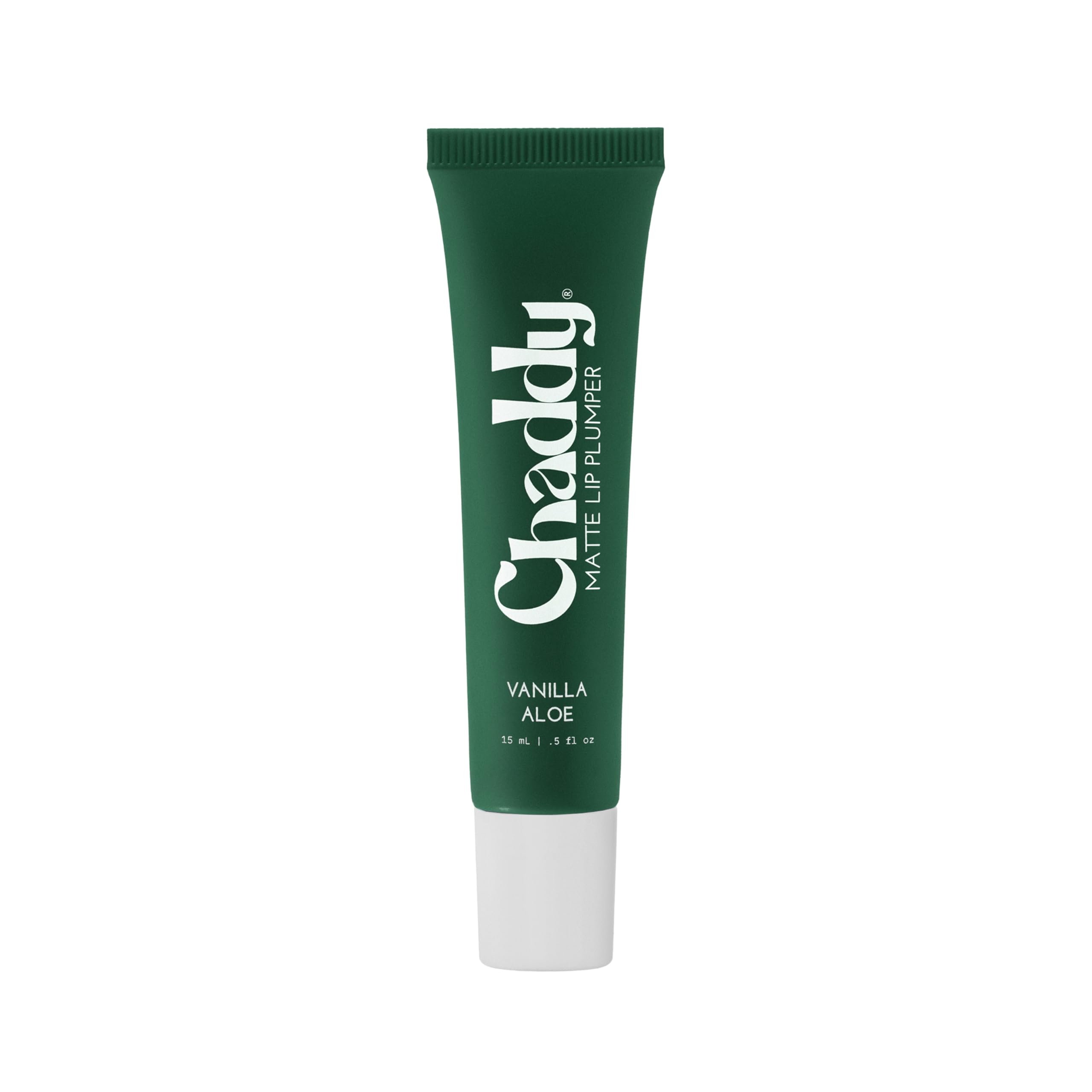 Chaddy Matte Lip Plumper Vanilla Aloe close-up shows a plumping effect.