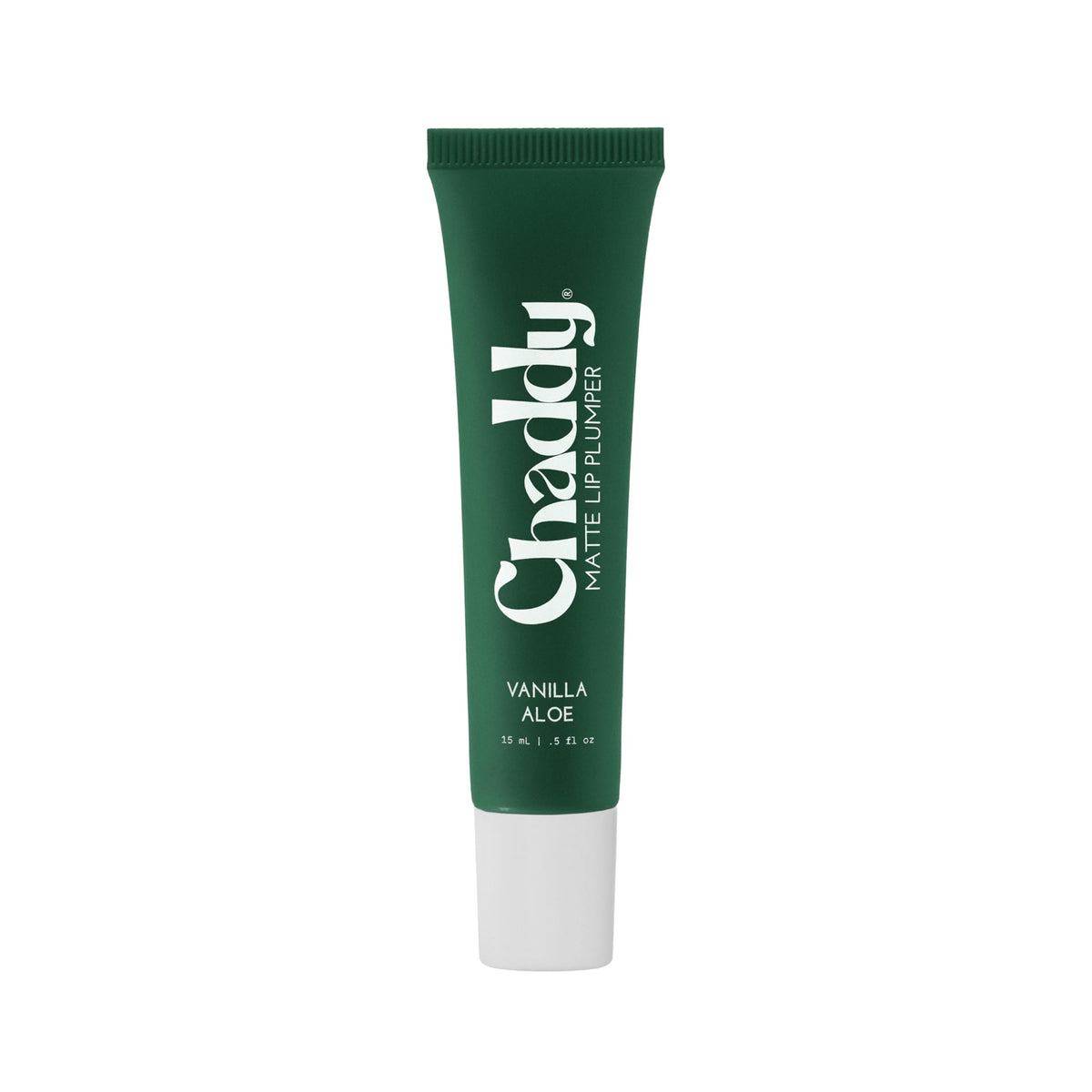 Chaddy Matte Lip Plumper Vanilla Aloe close-up shows a plumping effect.