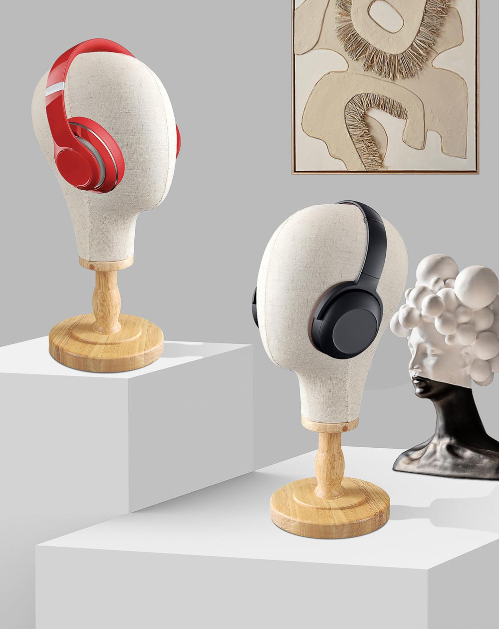 CHADWICK wig head stand detachable wood base supports stable, professional presentation