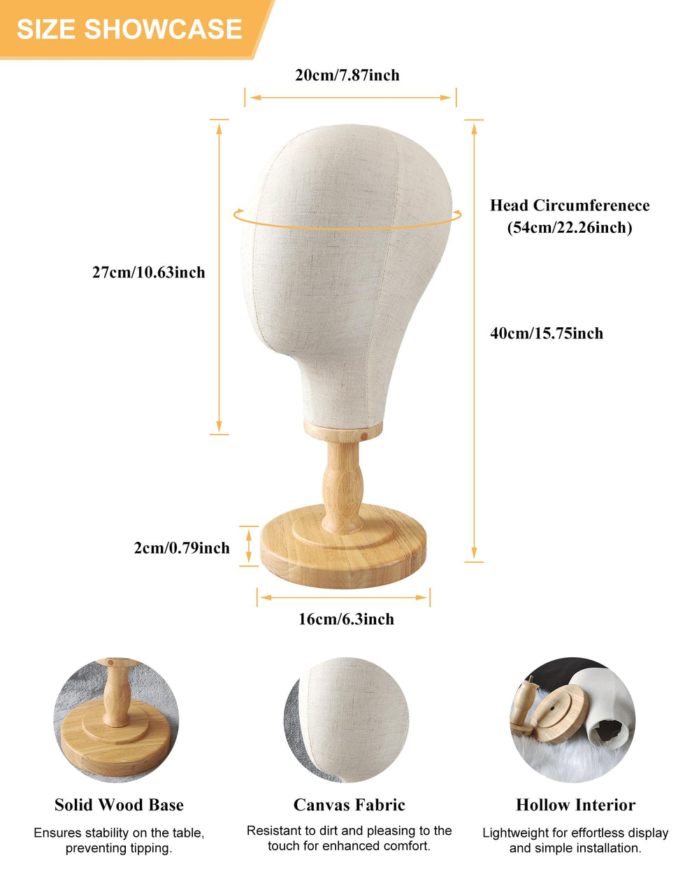 CHADWICK fabric-covered head displays hats and wigs with lifelike shape