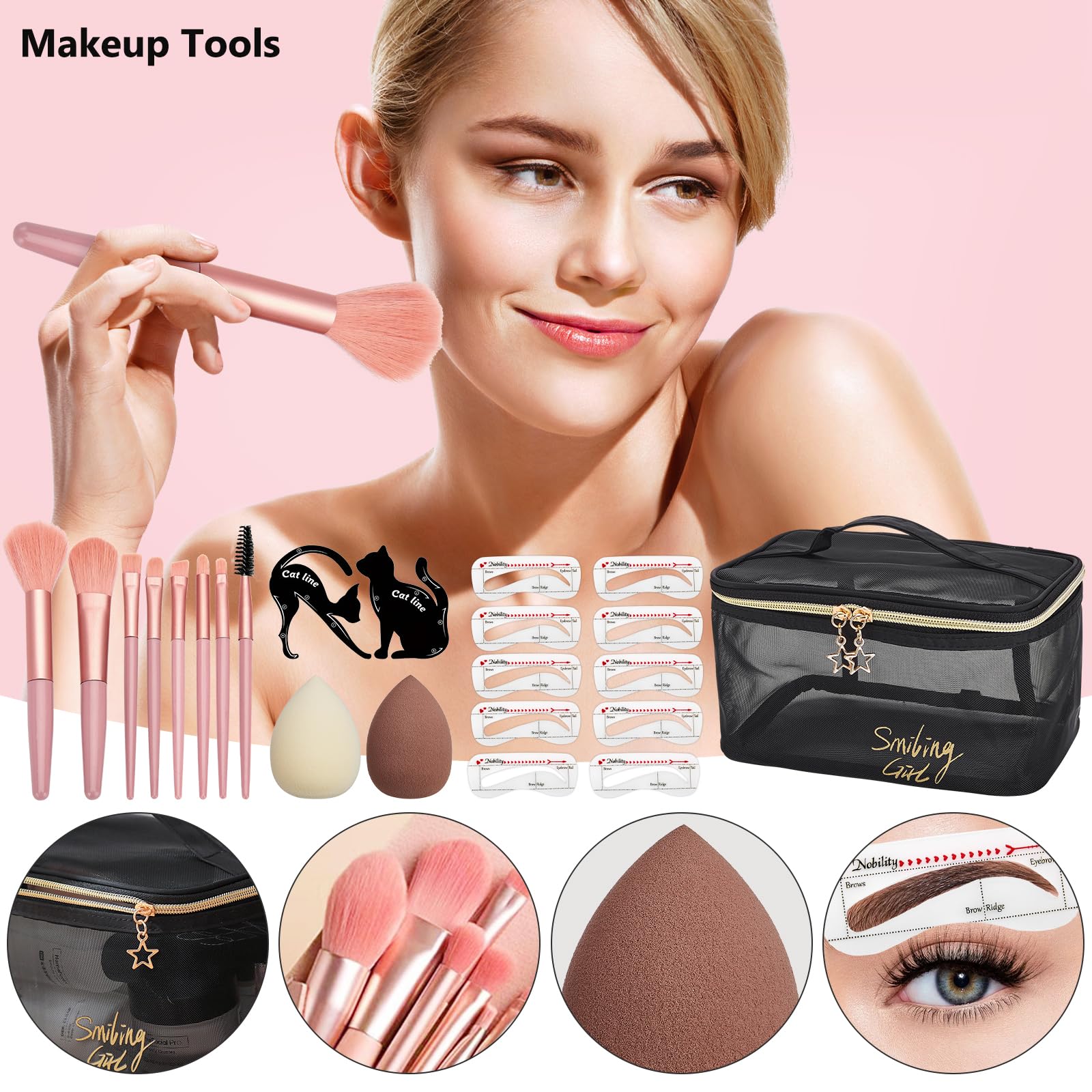 CHAFFUL makeup brushes and sponges included for precise application