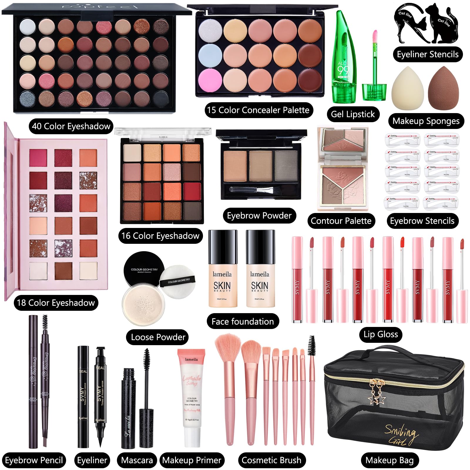CHAFFUL All-in-One Makeup Kit contents display versatile items for beginners and pros