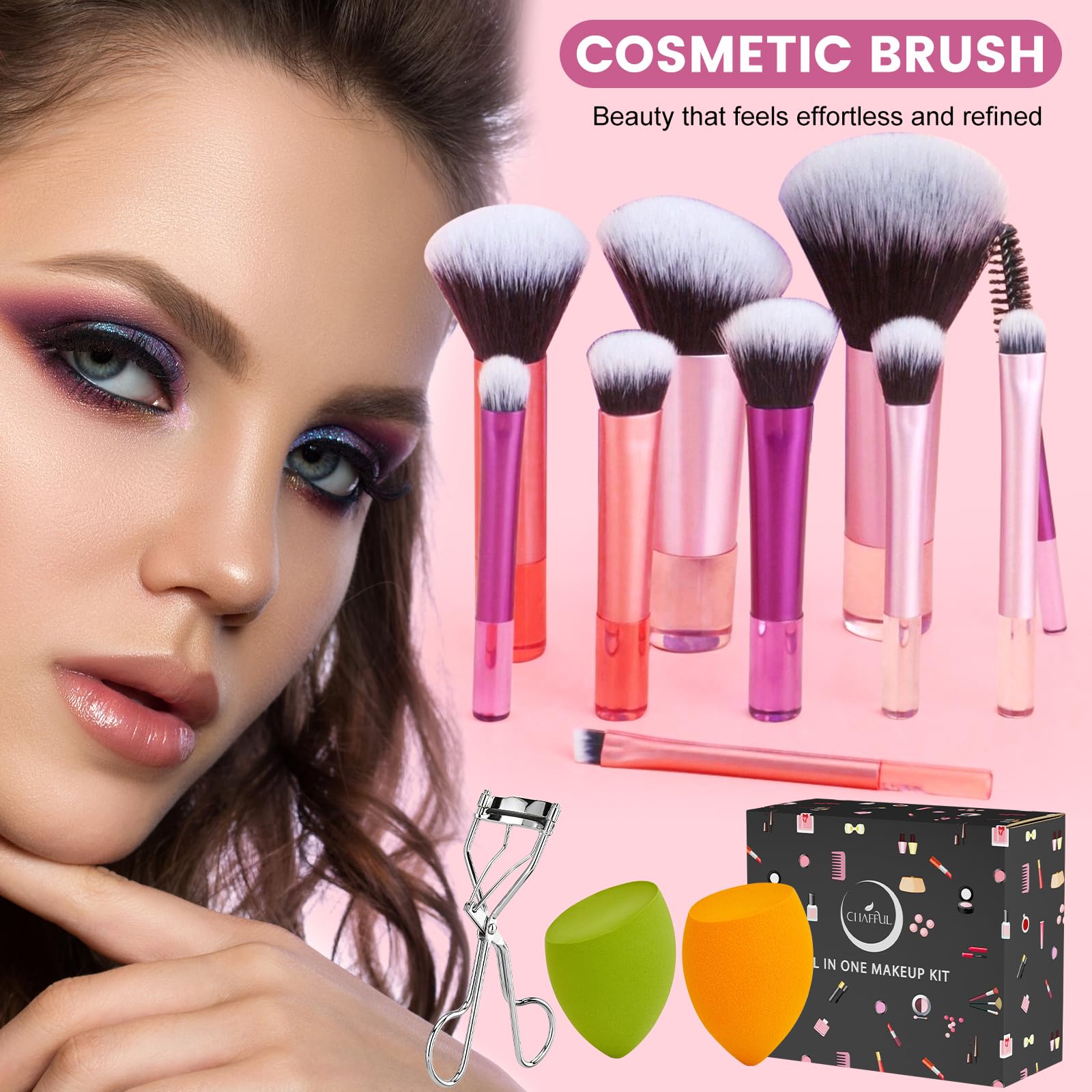 CHAFFUL makeup brushes collection reveals professional-grade tools for seamless blending.