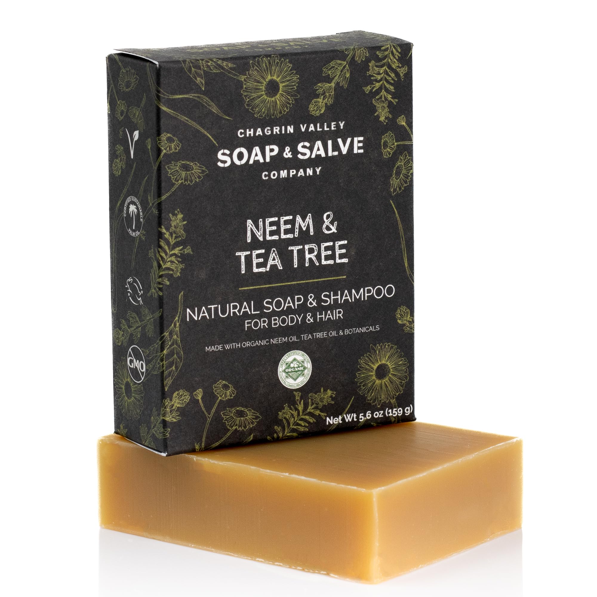 Chagrin Valley Neem & Tea Tree bar packaging highlights zero-waste, recyclable packaging.