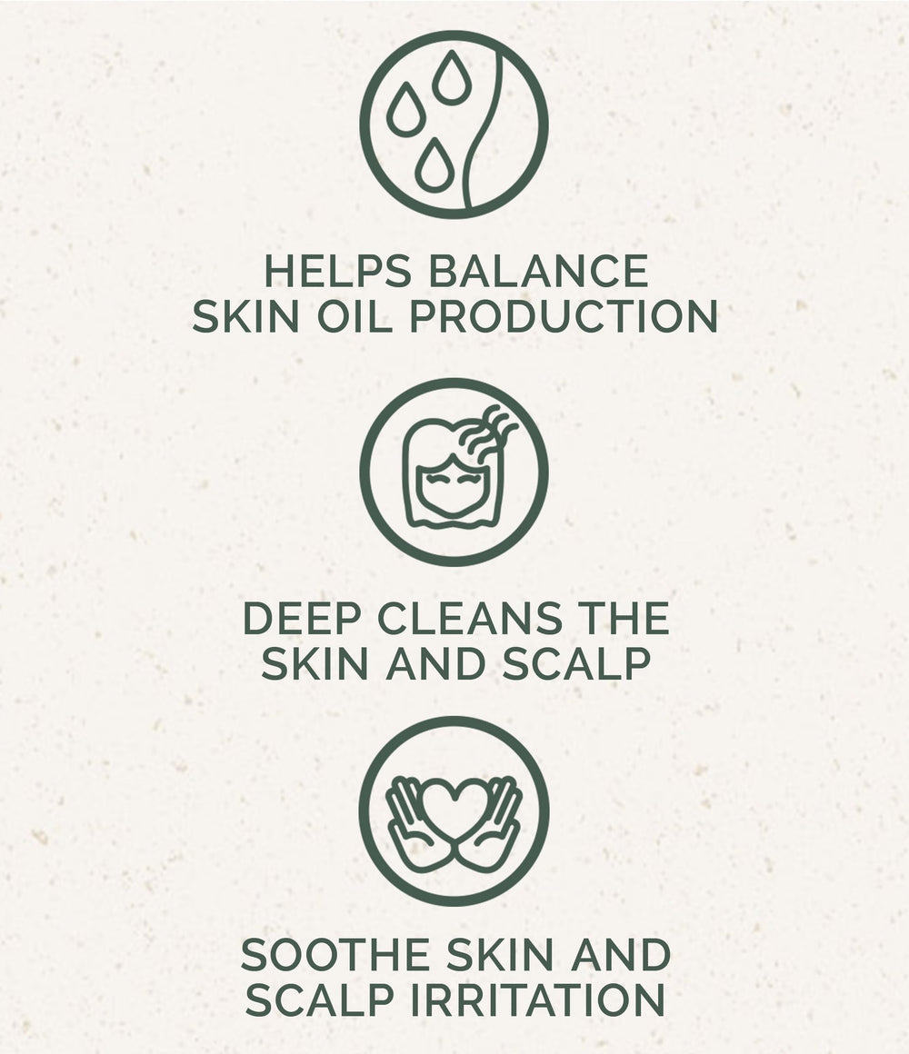Chagrin Valley neem-tea-tree oil blend with thyme and peppermint nourishes scalp.