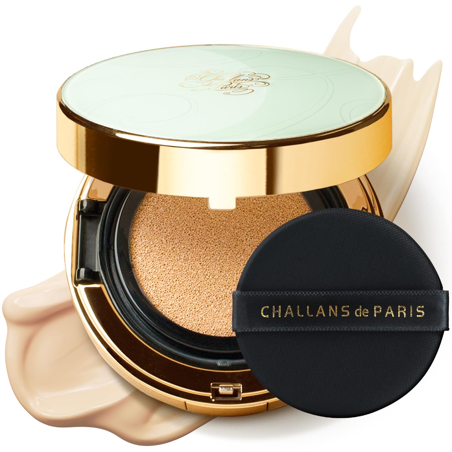 CHALLANS de PARIS Cushion Lunar Excellence bottle showcases lightweight cushion texture for radiant skin.